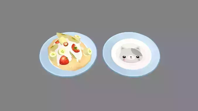 Cartoon Fruit for dessert - Banana - Strawberry - Ice Cream