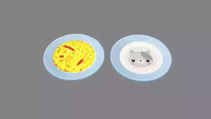 Cartoon Food - Spaghetti - Noodle - kitten plate