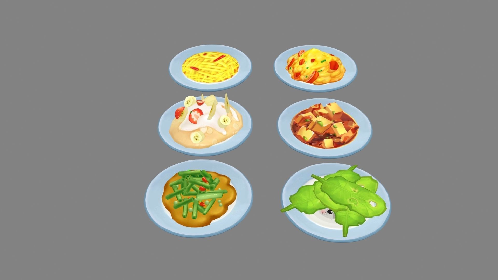 Cartoon Chinese Dishes - Delicious Food - kitten plate Low-poly 3D model_1