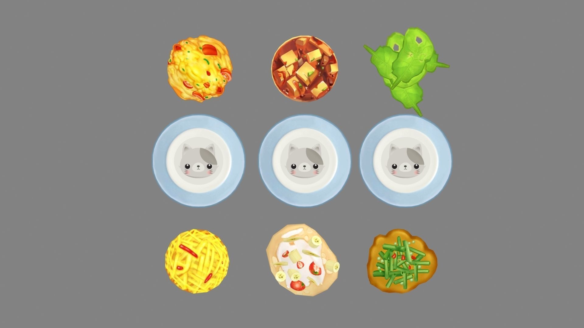 Cartoon Chinese Dishes - Delicious Food - kitten plate Low-poly 3D model_2