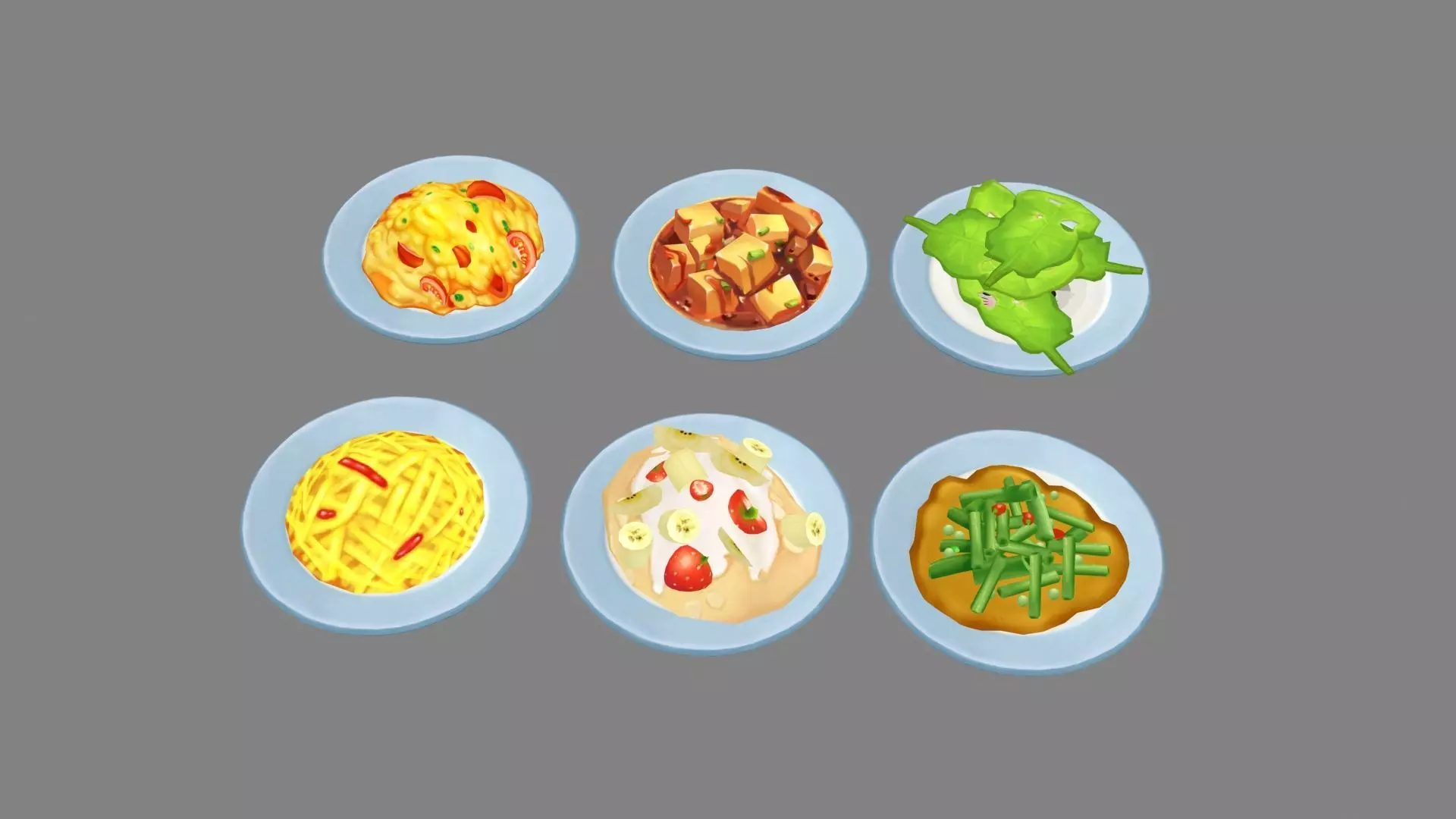 Cartoon Chinese Dishes - Delicious Food - kitten plate Low-poly 3D model_0