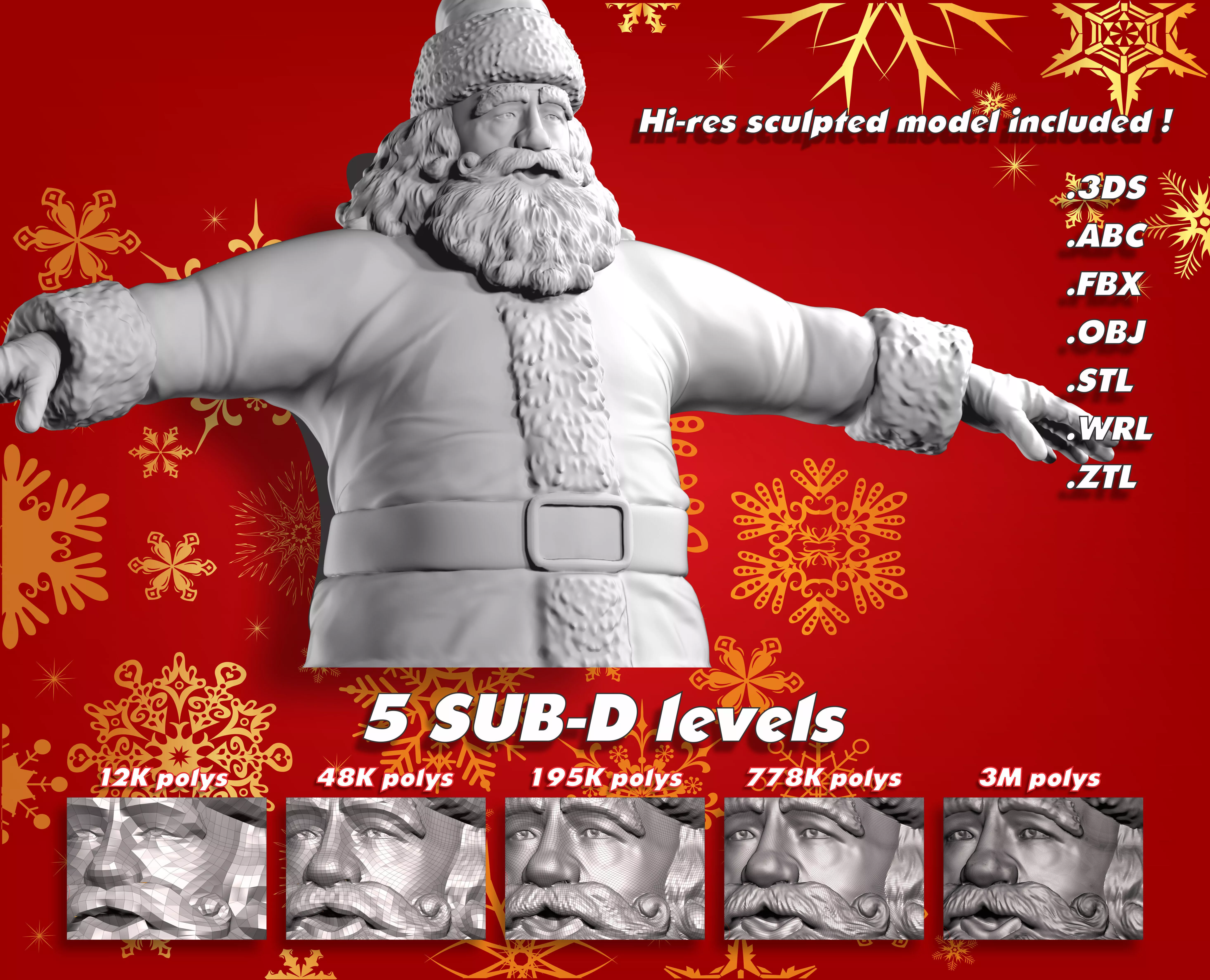 Santa Claus - low to high res Low-poly 3D model