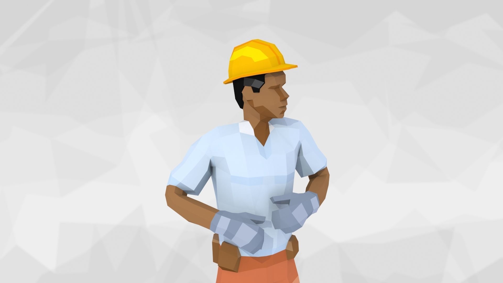 Construction Workers Team Low Poly Art Style  Rigged Pack Low-poly 3D model_17