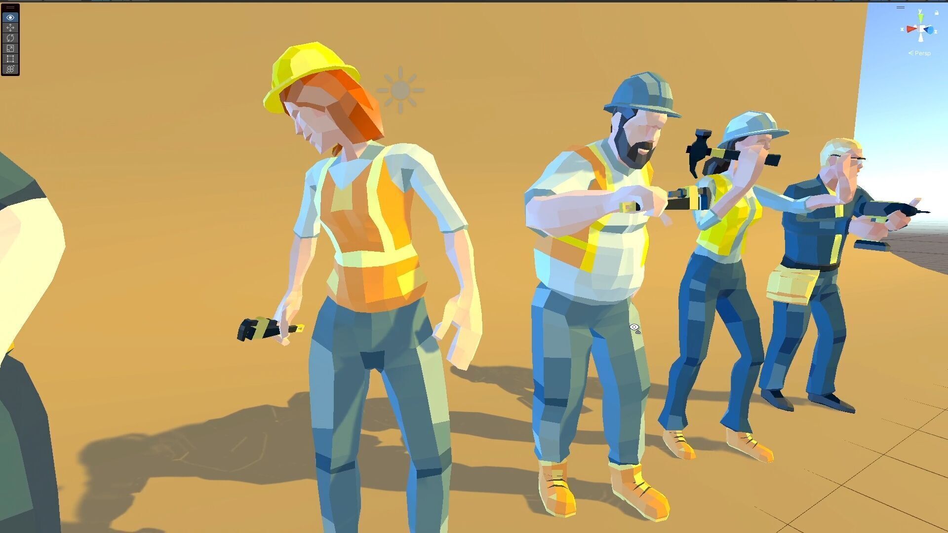 Construction Workers Team Low Poly Art Style  Rigged Pack Low-poly 3D model_6