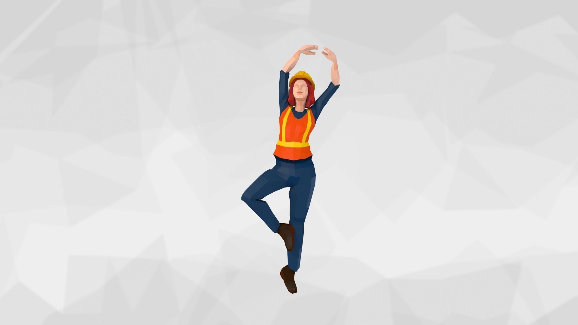 Construction Workers Team Low Poly Art Style  Rigged Pack Low-poly 3D model_8