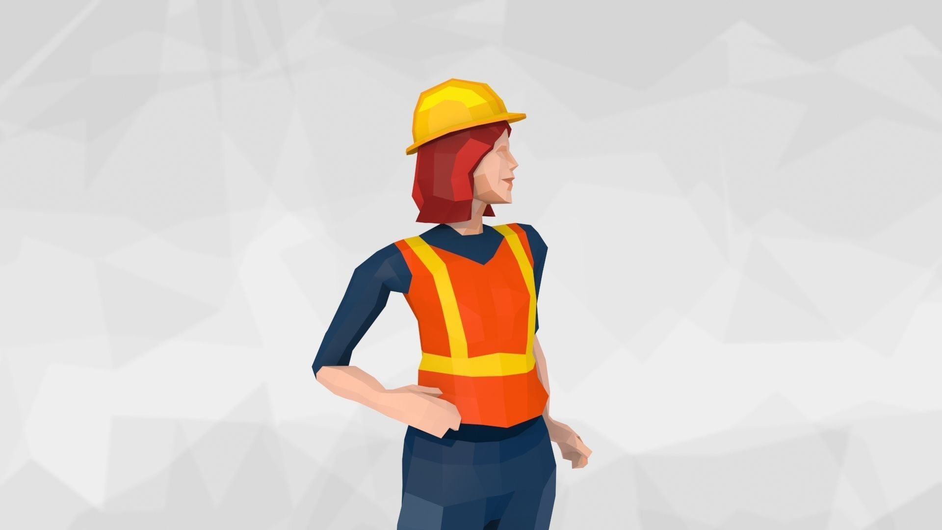 Construction Workers Team Low Poly Art Style  Rigged Pack Low-poly 3D model_7