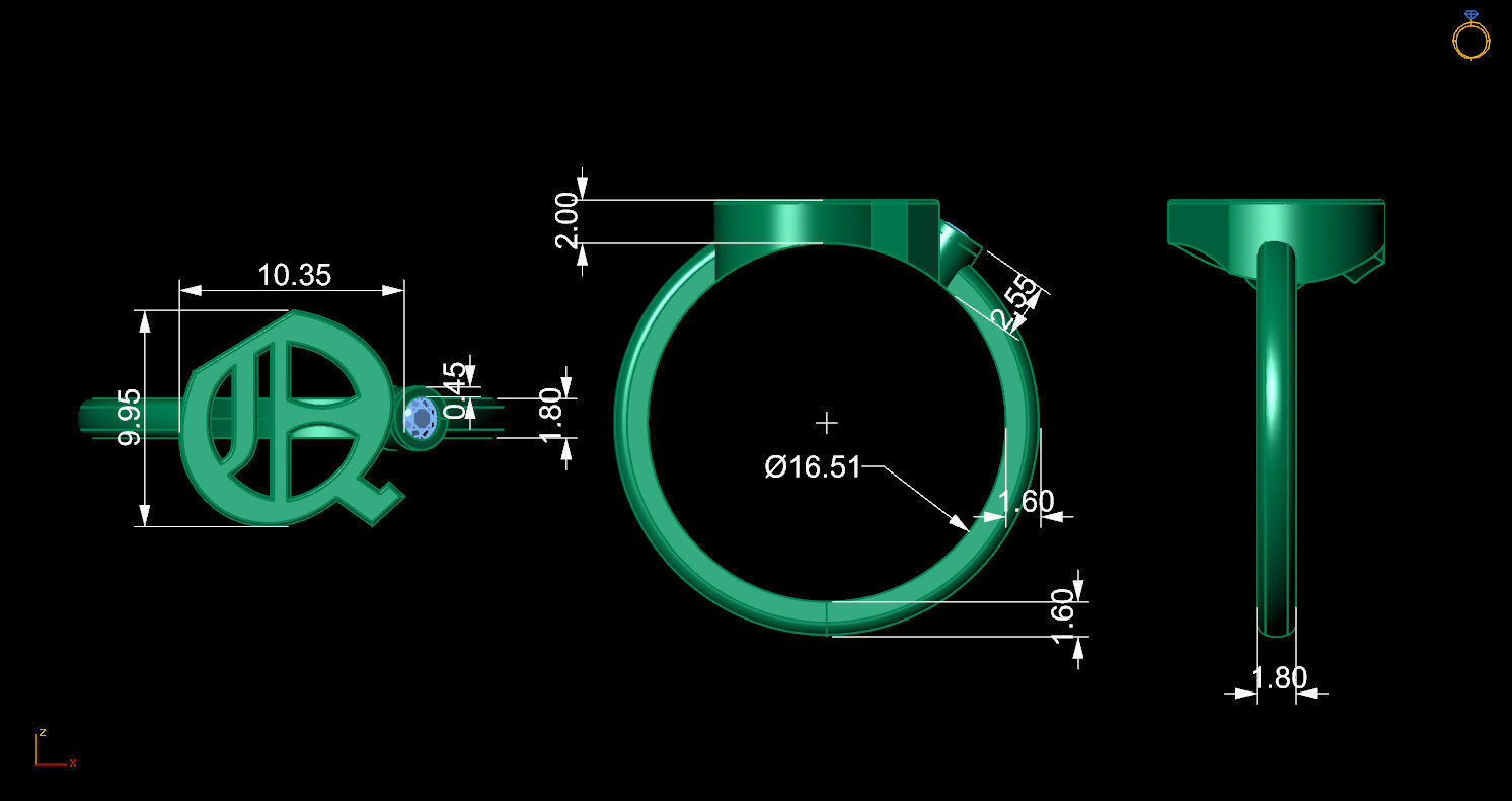 - Old English font ring Q 3D print model_11