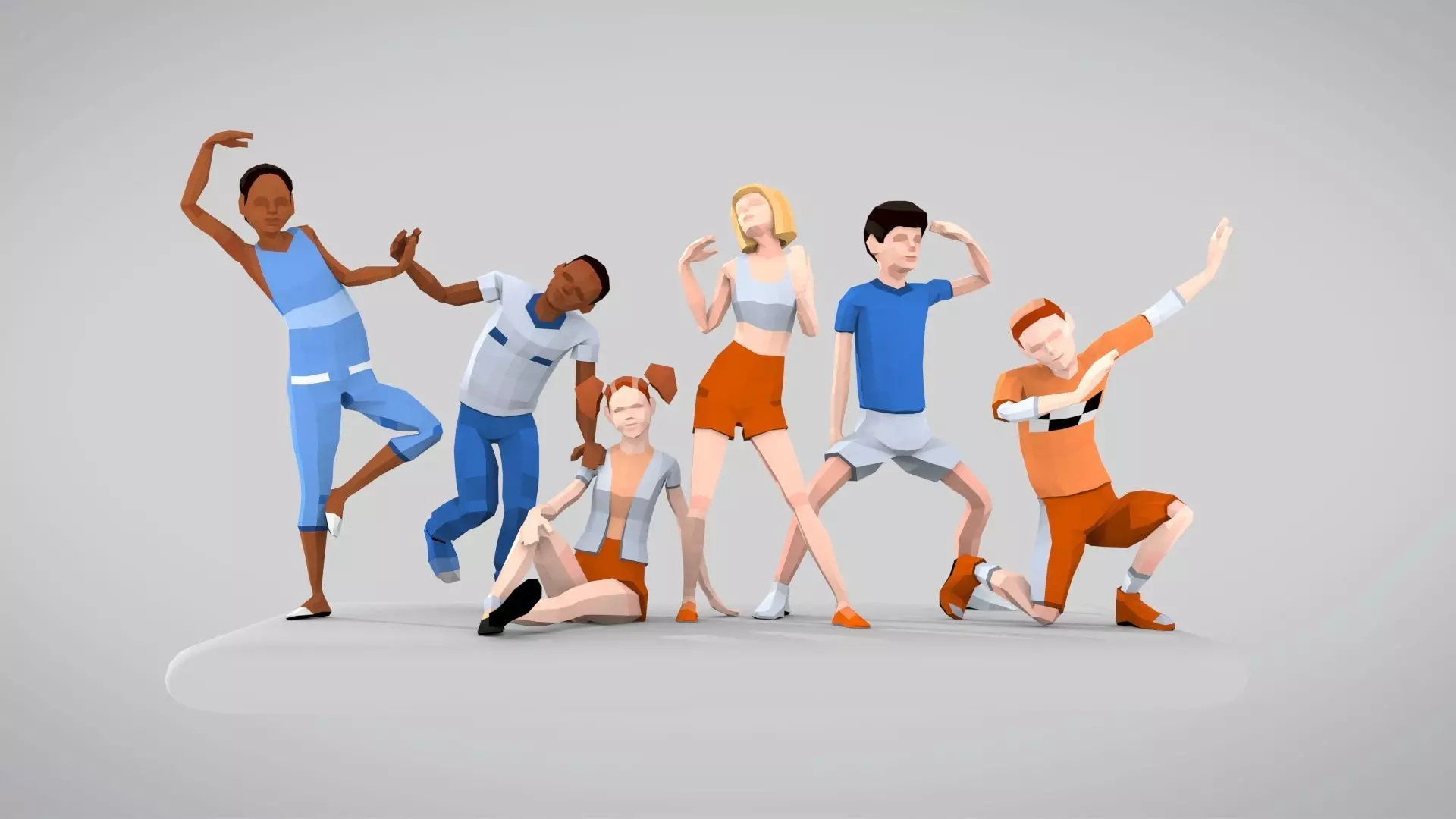 Girls and Boys Low Poly Art Rigged Pack Low-poly 3D model_0