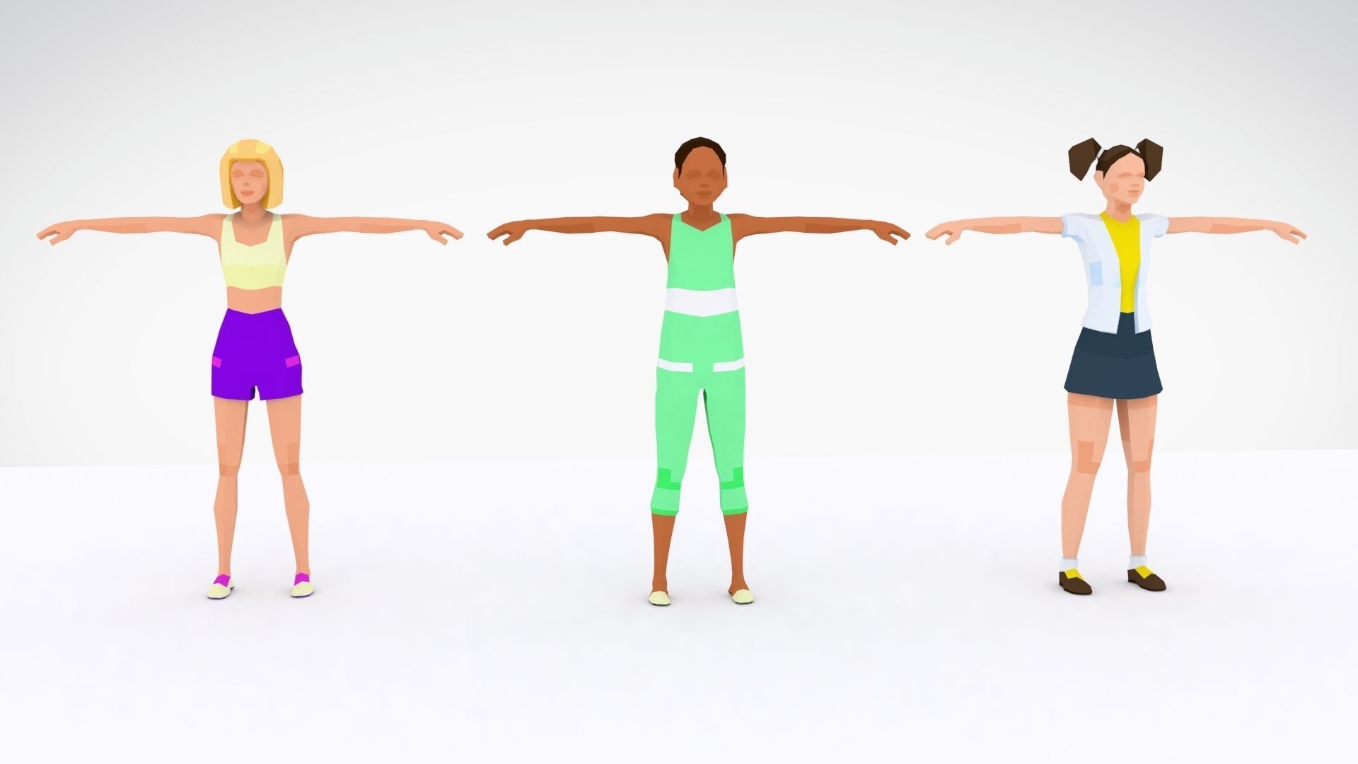Girls and Boys Low Poly Art Rigged Pack Low-poly 3D model_9