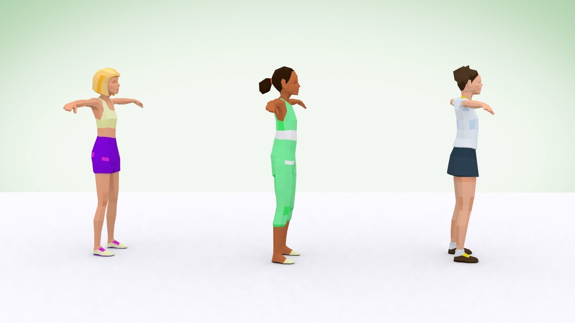 Girls and Boys Low Poly Art Rigged Pack Low-poly 3D model_13