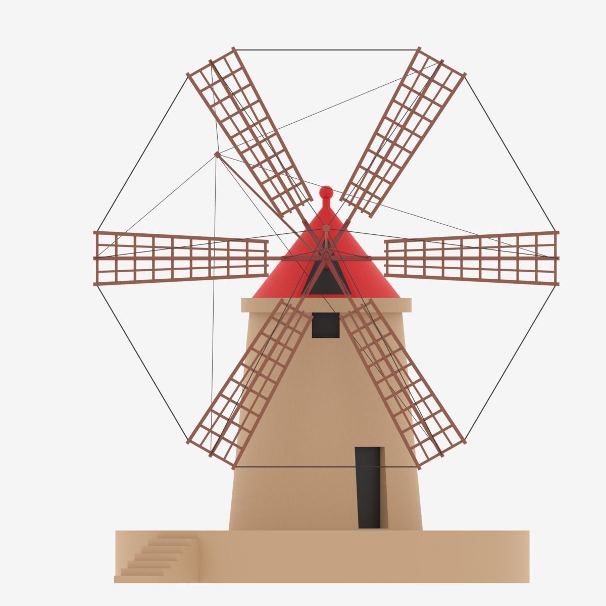 Cartoon Italian Sicilian Windmill 3D model_29