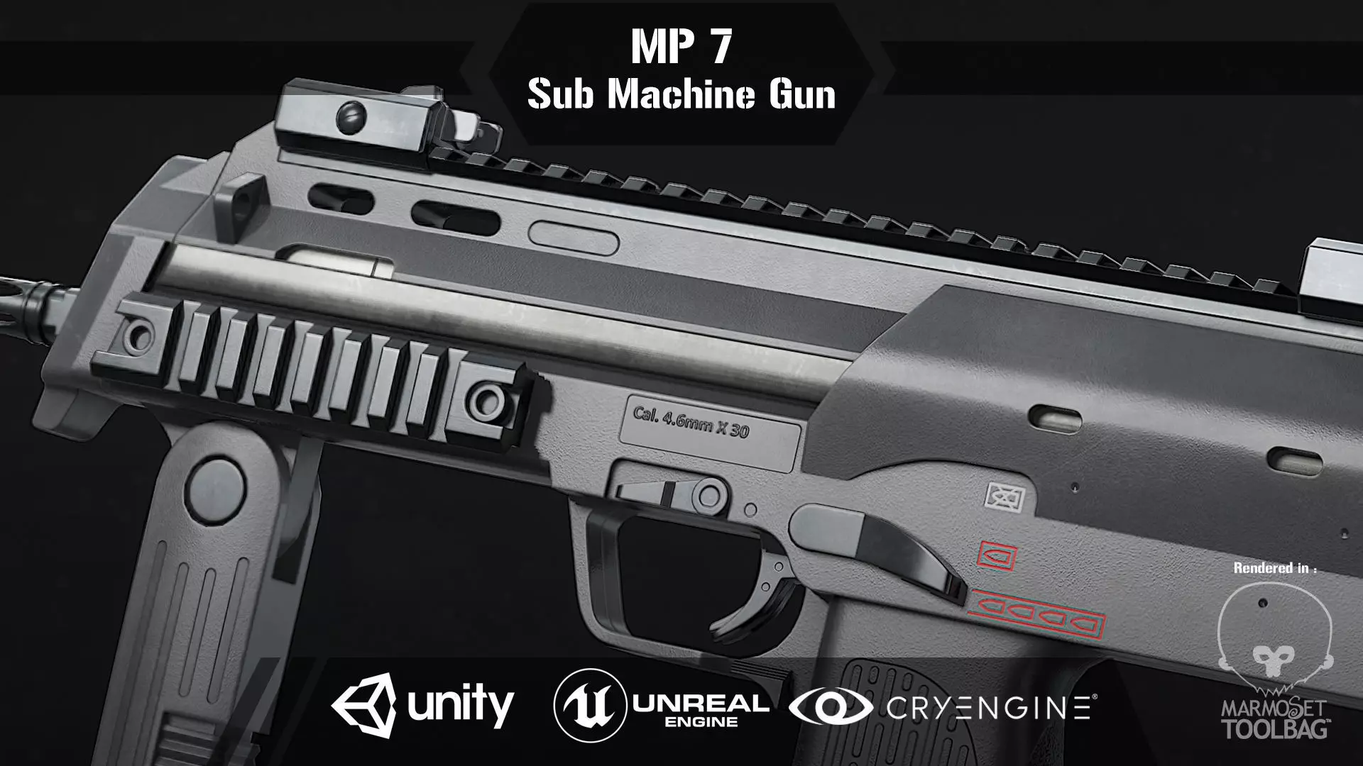 MP 7 Sub Machine Gun Low-poly 3D model