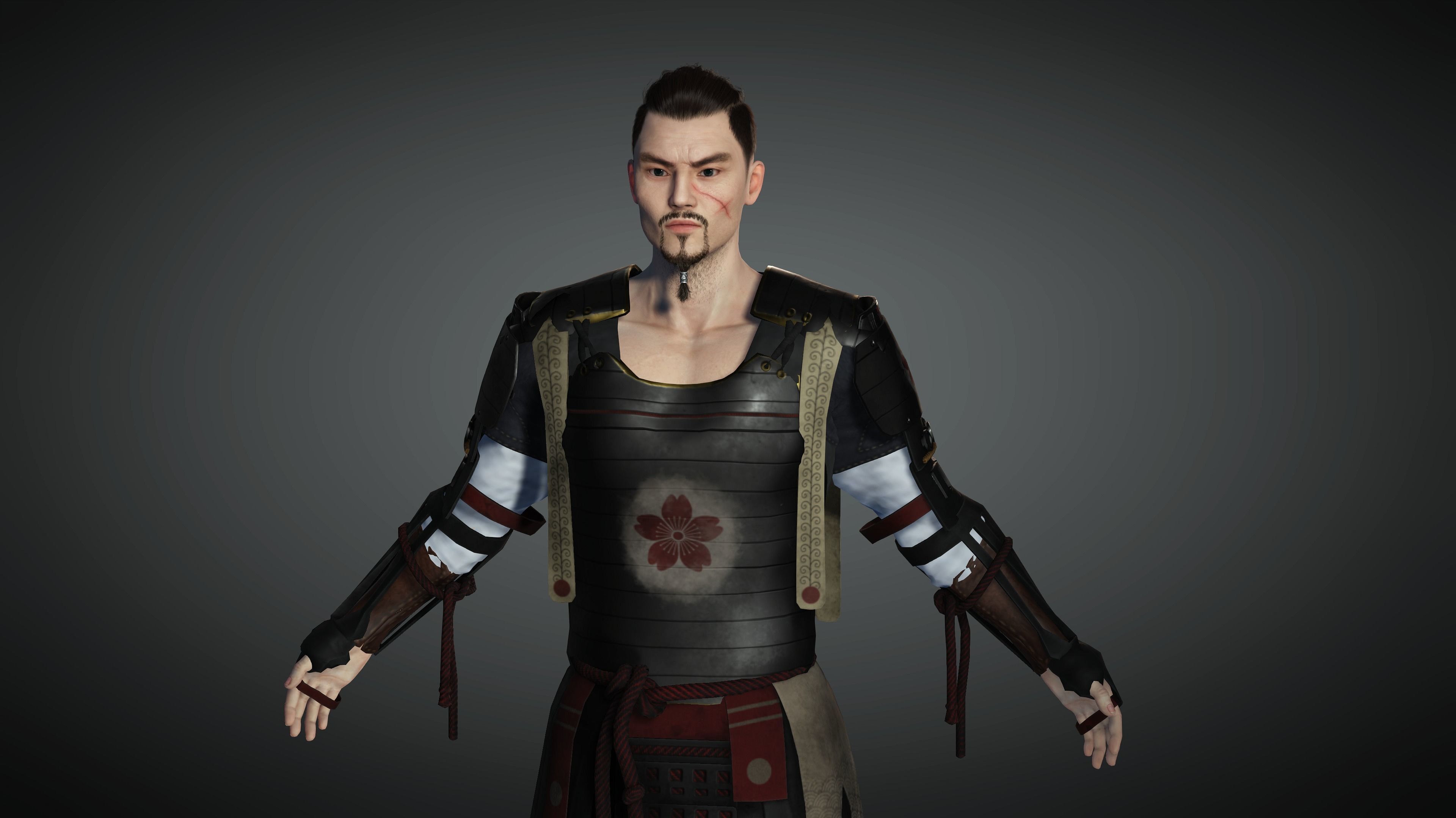 AAA Fantasy Male Character 09 The Japanese Warrior Low-poly 3D model_16