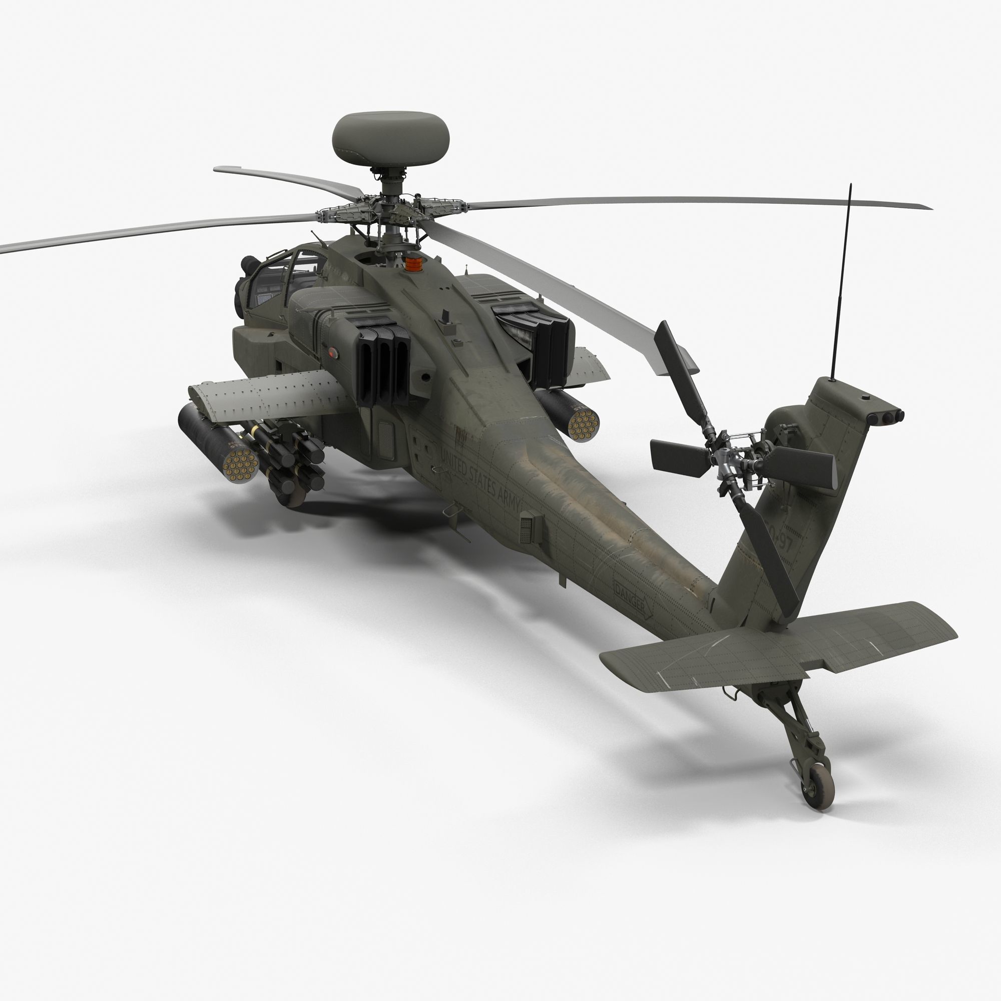 AH64E Apache Longbow Helicopter Green Hard Used 3D model_8