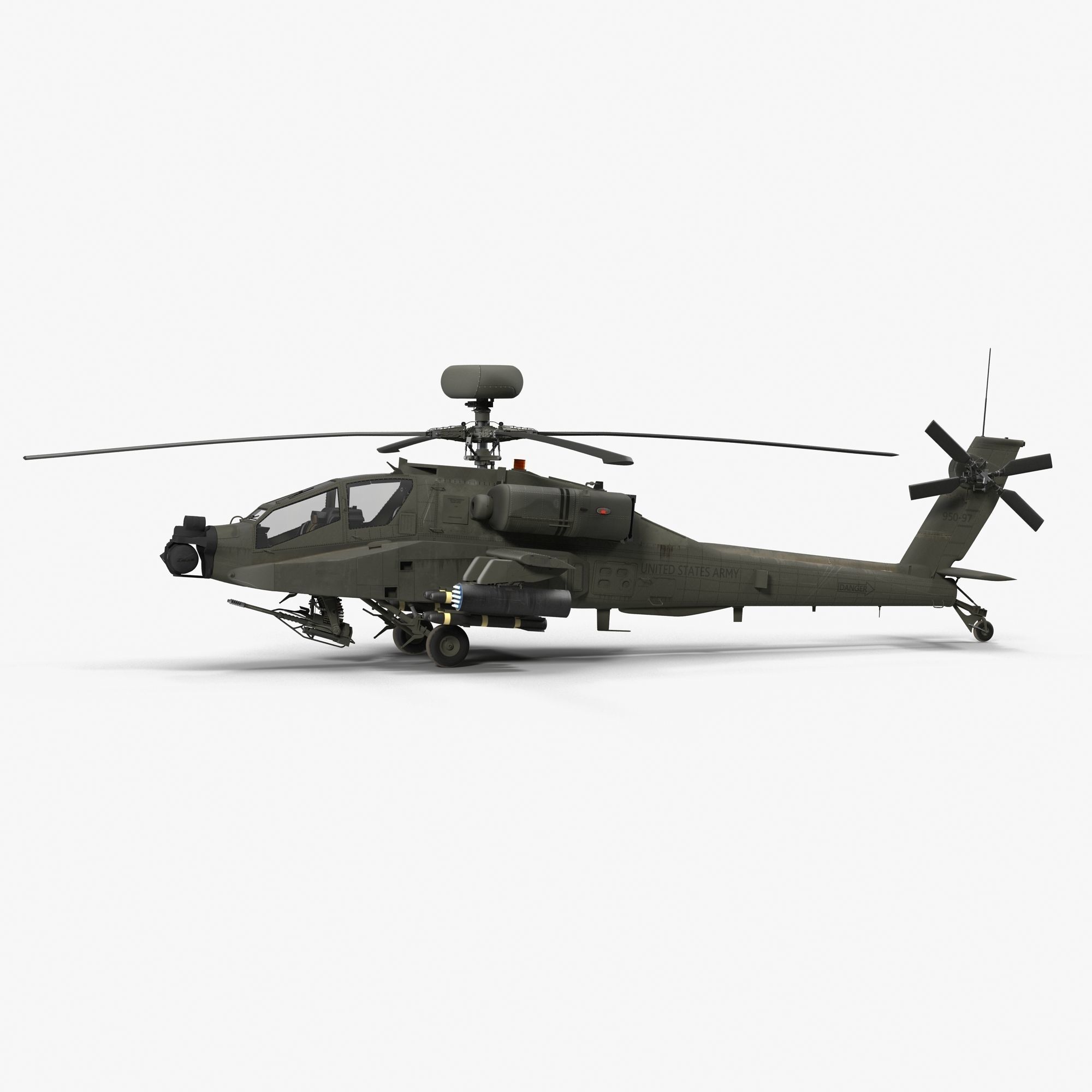 AH64E Apache Longbow Helicopter Green Hard Used 3D model_5
