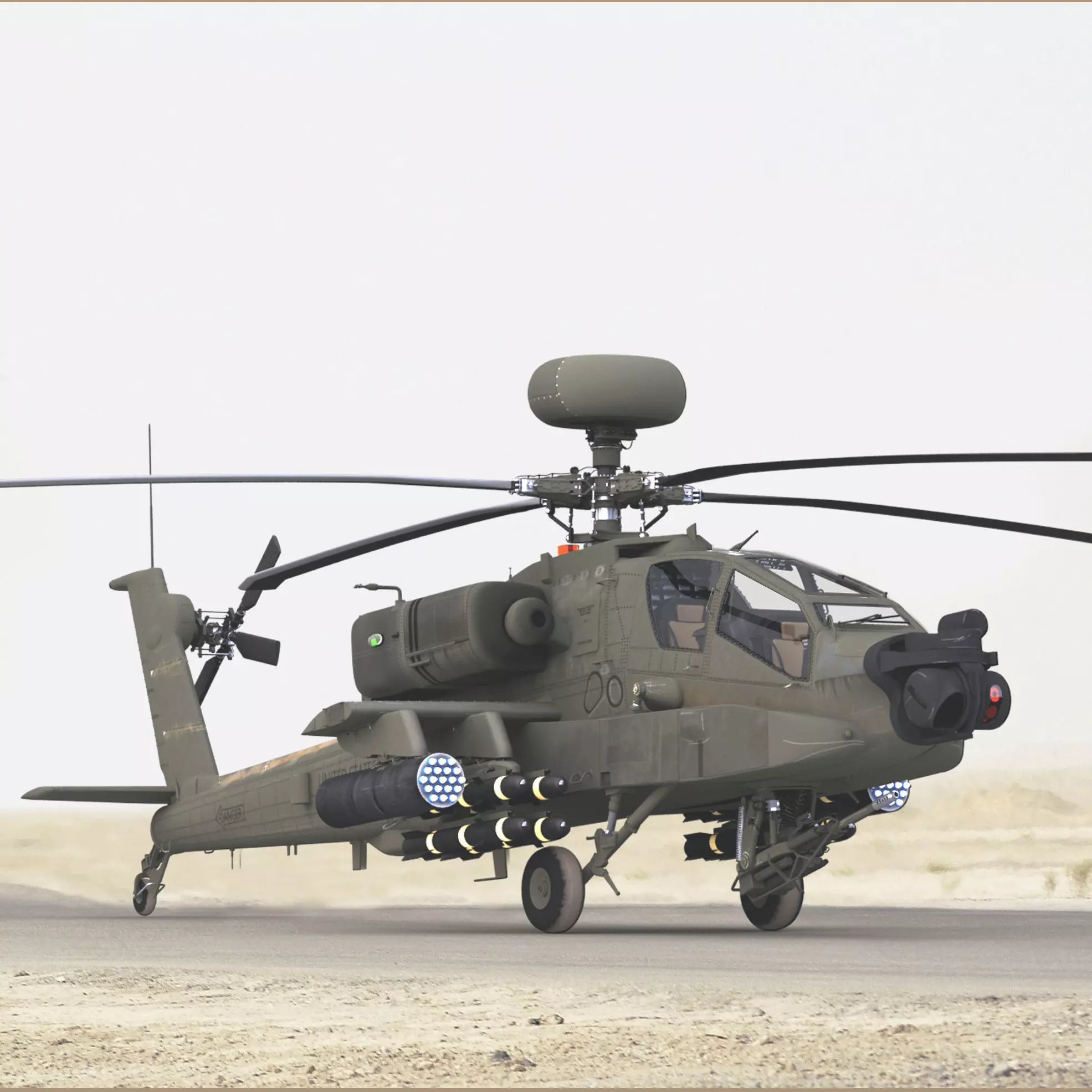AH64E Apache Longbow Helicopter Green Hard Used 3D model_0