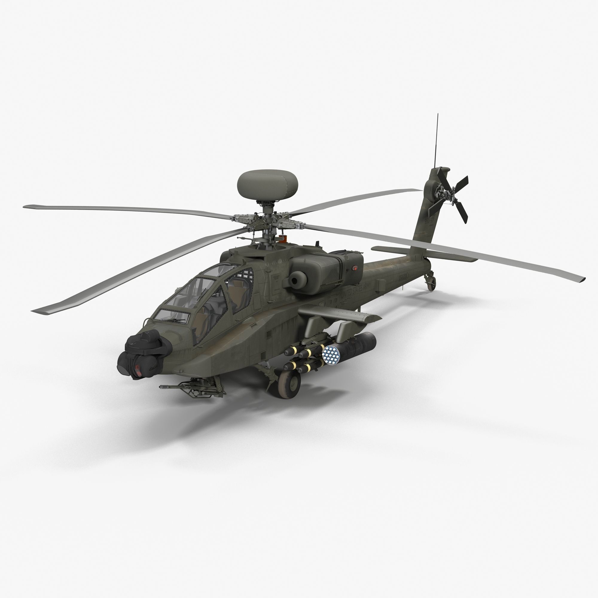 AH64E Apache Longbow Helicopter Green Hard Used 3D model_7
