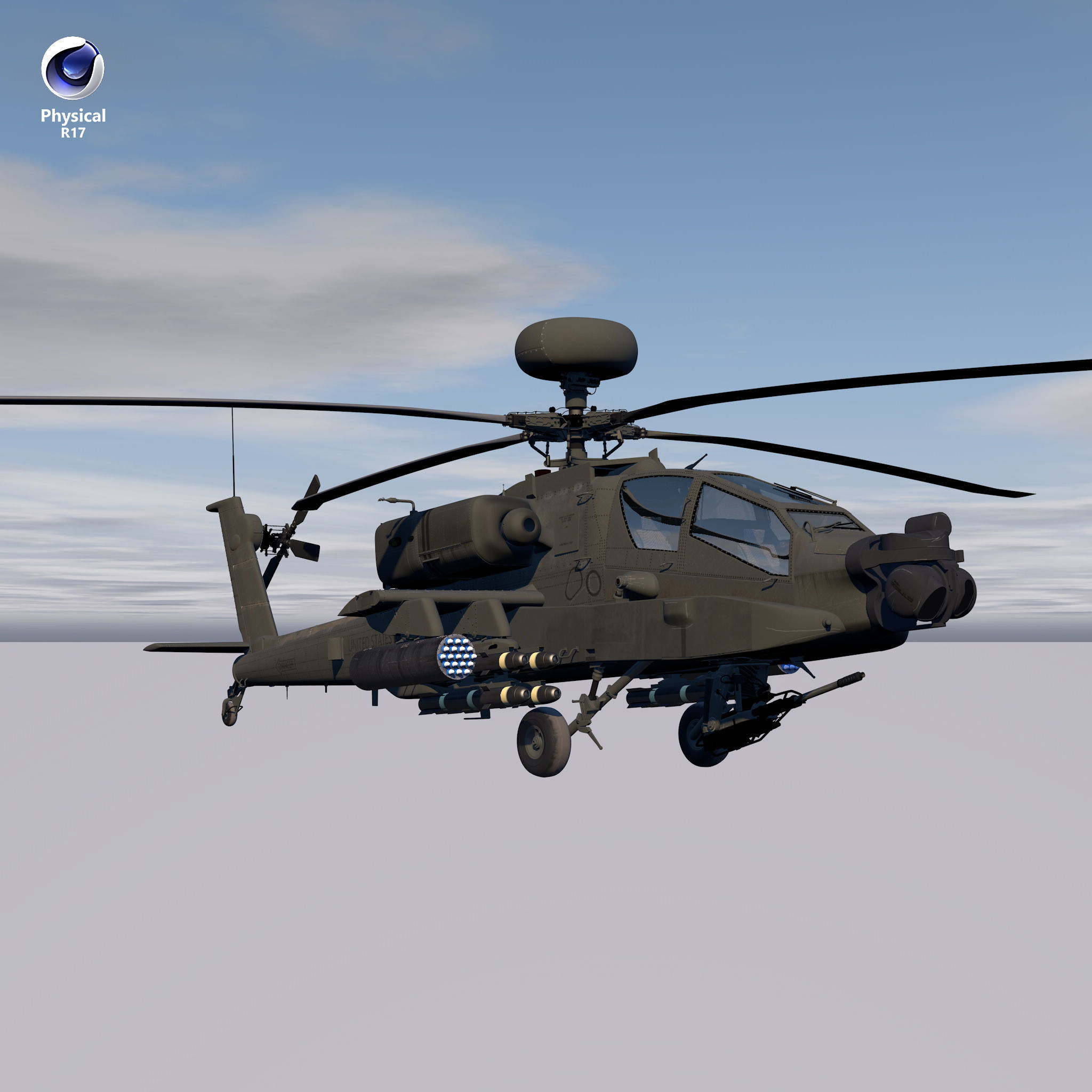 AH64E Apache Longbow Helicopter Green Hard Used 3D model_4