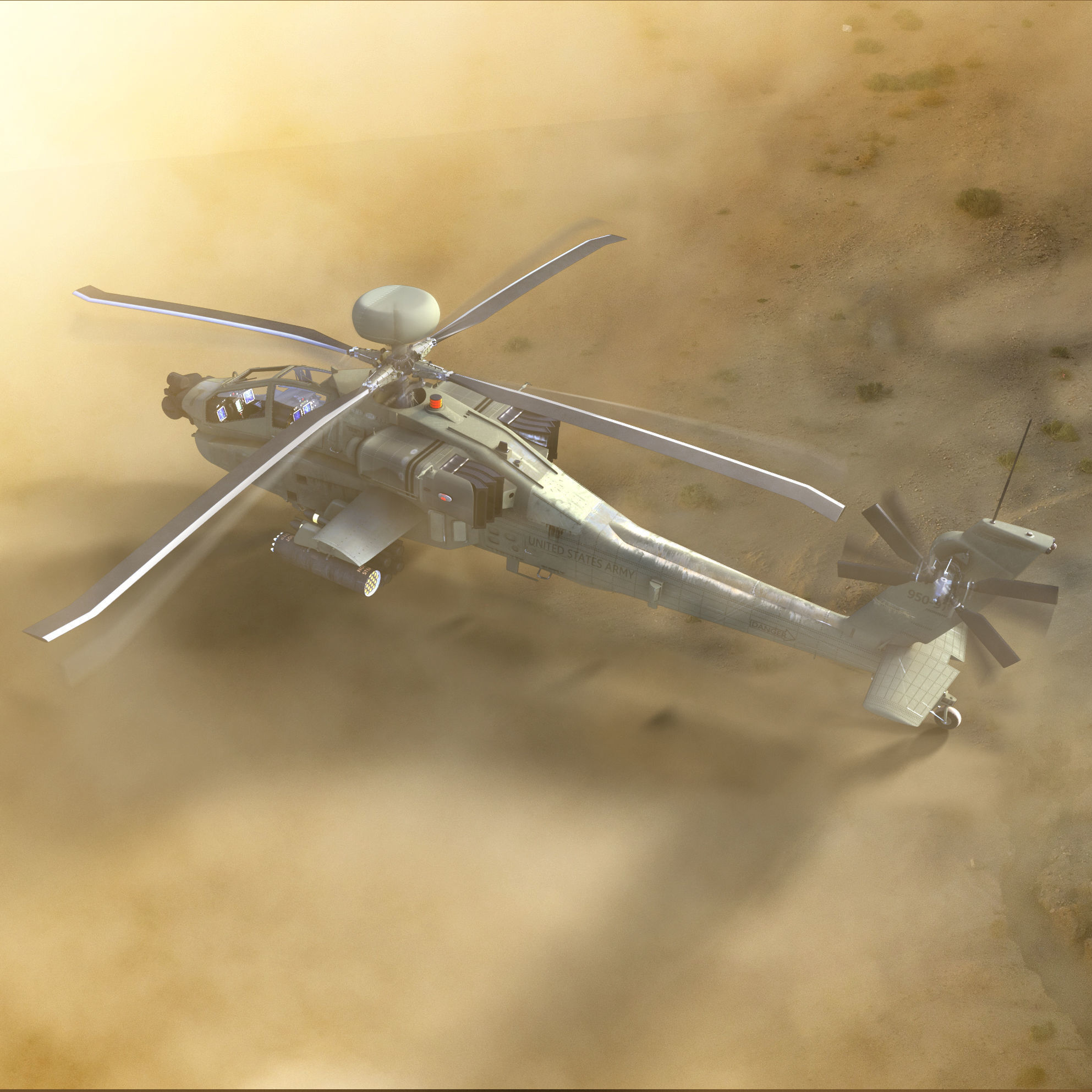 AH64E Apache Longbow Helicopter Green Hard Used 3D model_1