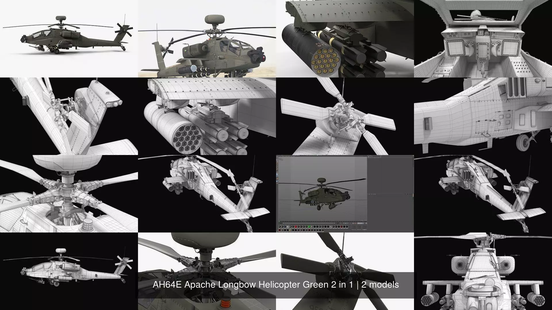 AH64E Apache Longbow Helicopter Green 2 in 1 3D Model Collection_1