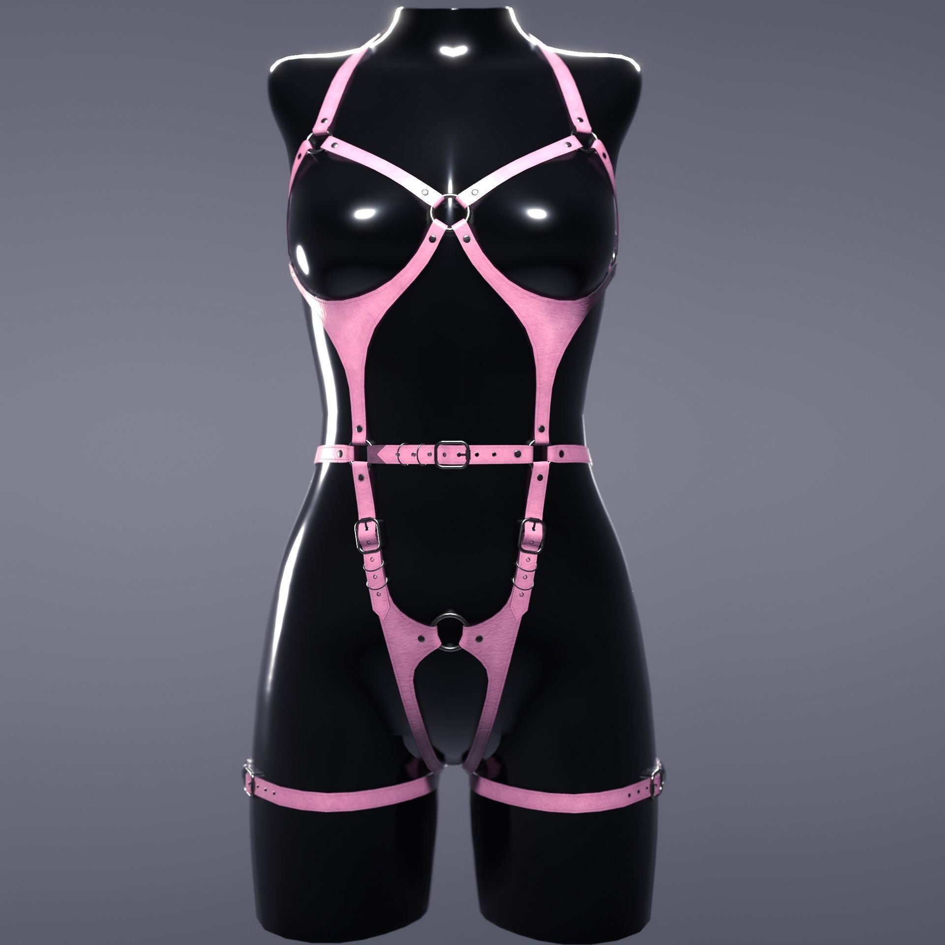 Five leather portupeya harness bondage set Low-poly 3D model_7