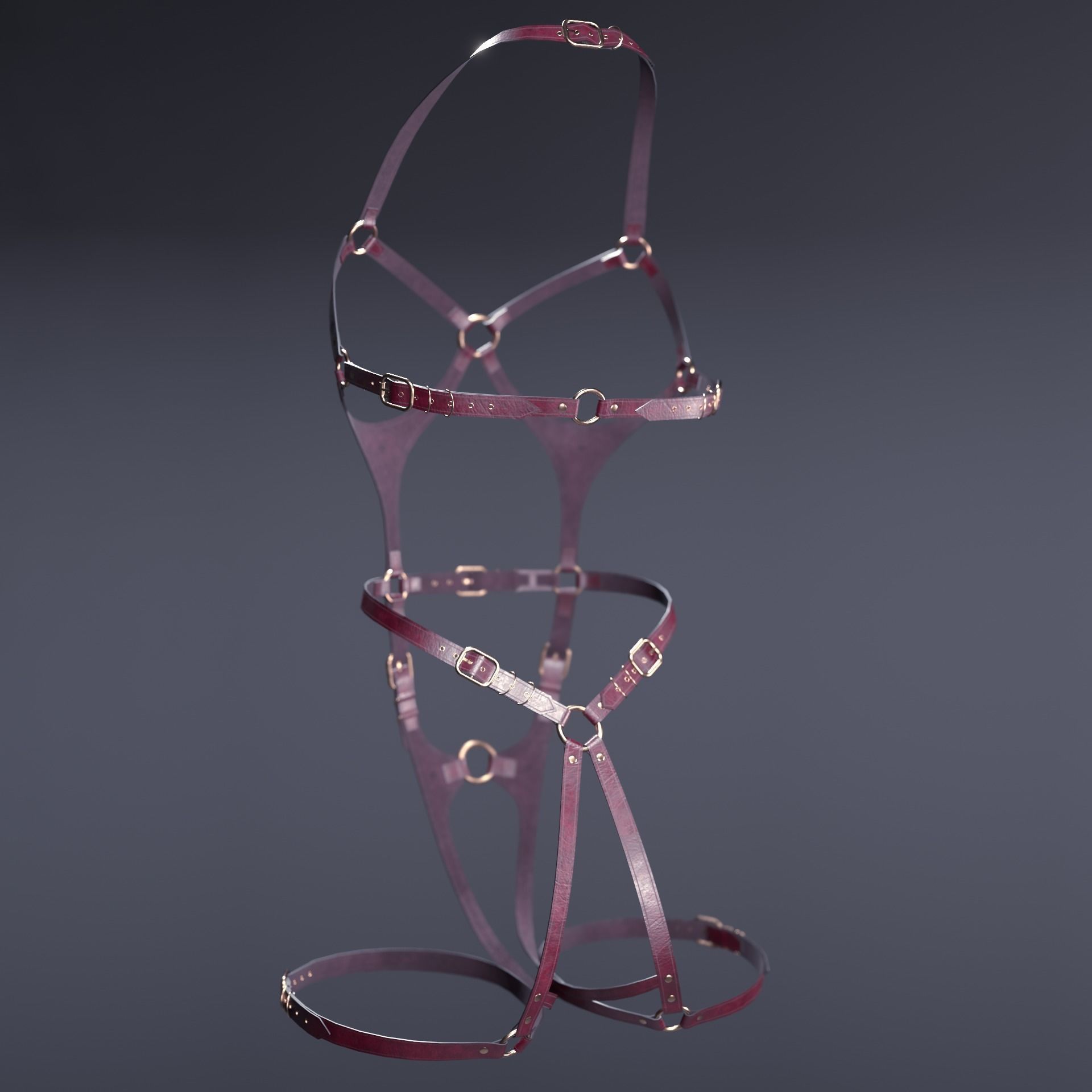 Five leather portupeya harness bondage set Low-poly 3D model_13