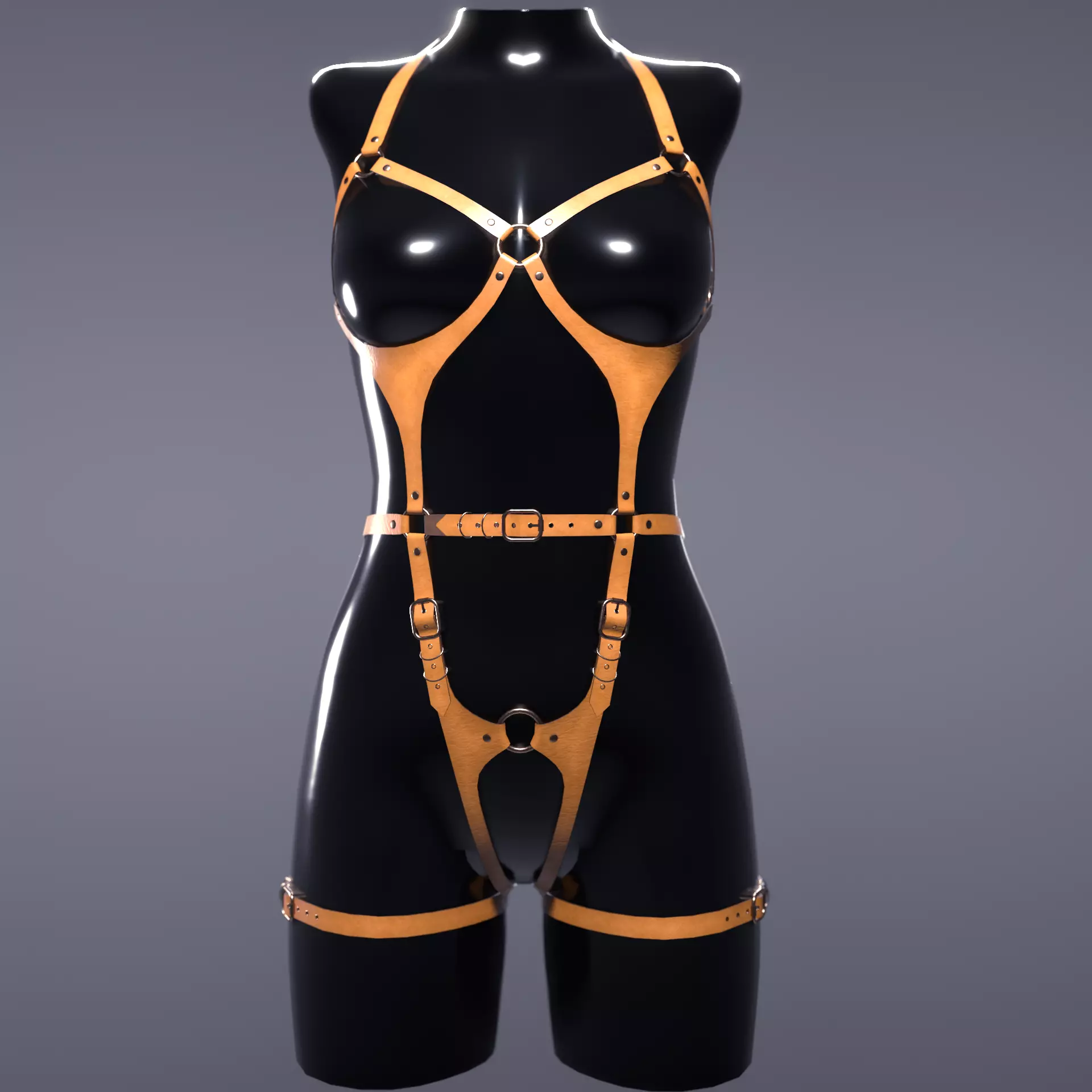 Five leather portupeya harness bondage set Low-poly 3D model_0
