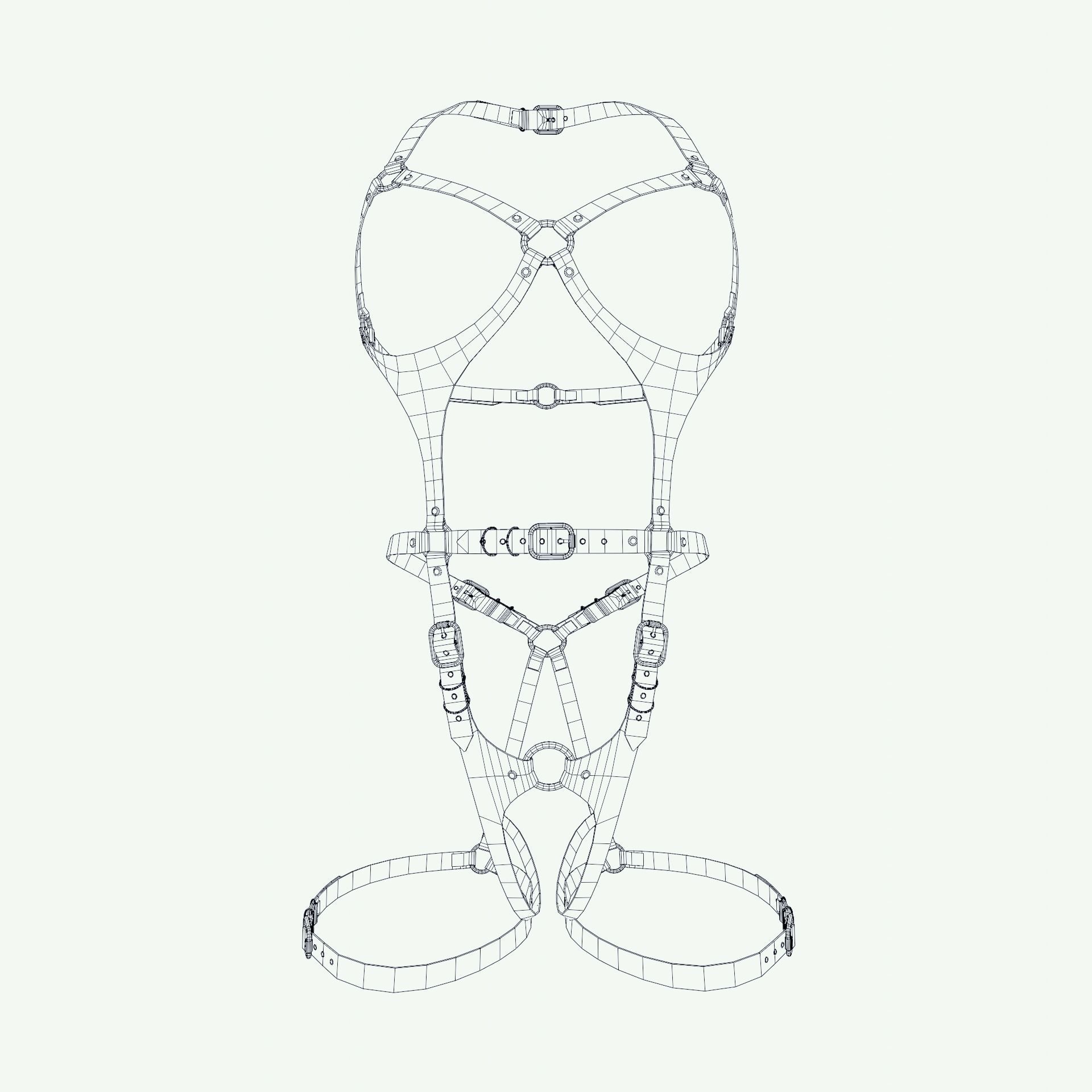 Five leather portupeya harness bondage set Low-poly 3D model_20