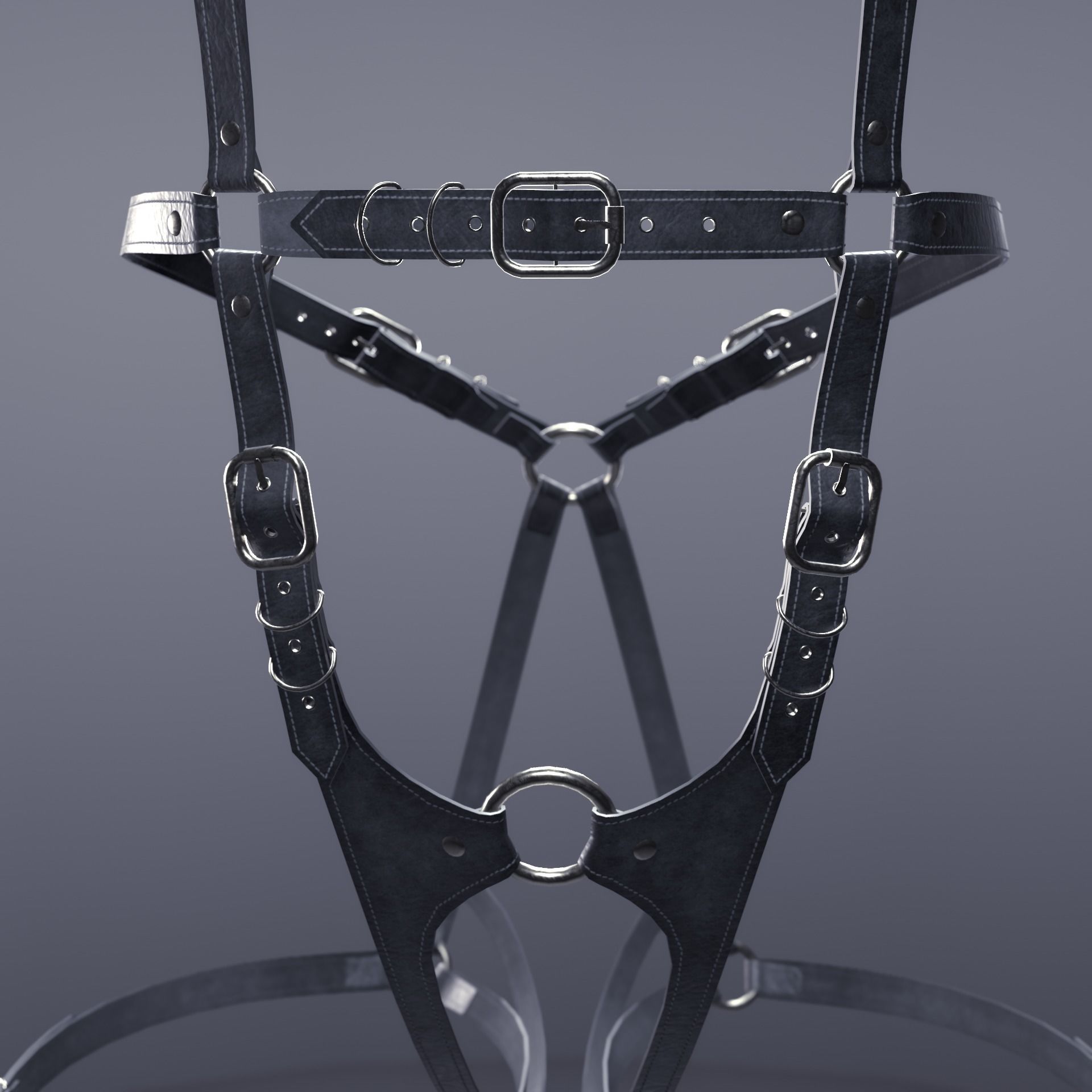 Five leather portupeya harness bondage set Low-poly 3D model_16