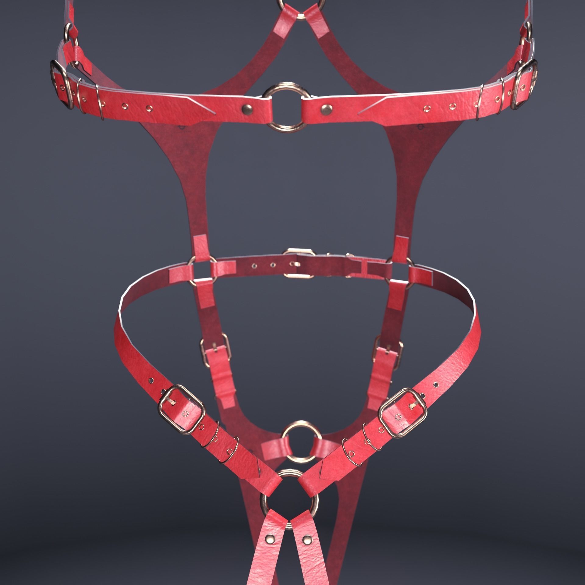 Five leather portupeya harness bondage set Low-poly 3D model_18