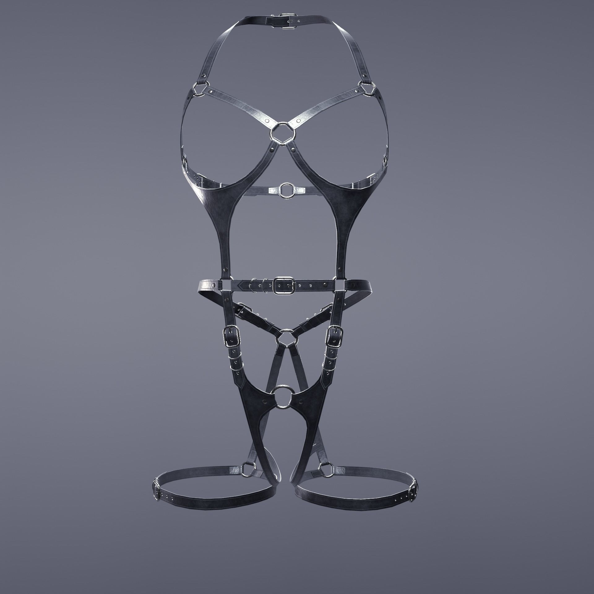 Five leather portupeya harness bondage set Low-poly 3D model_15