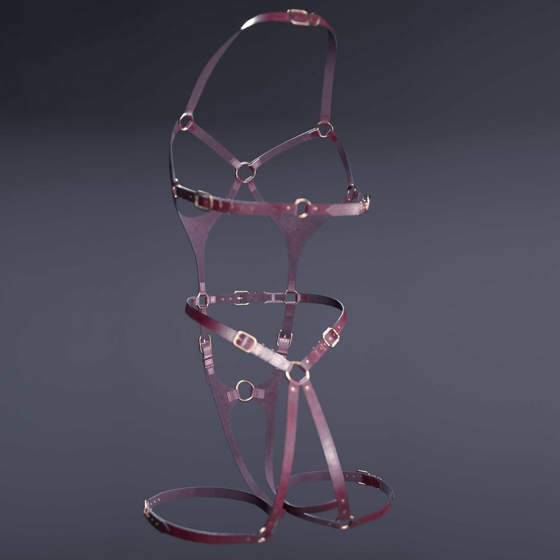 Five leather portupeya harness bondage set Low-poly 3D model_12