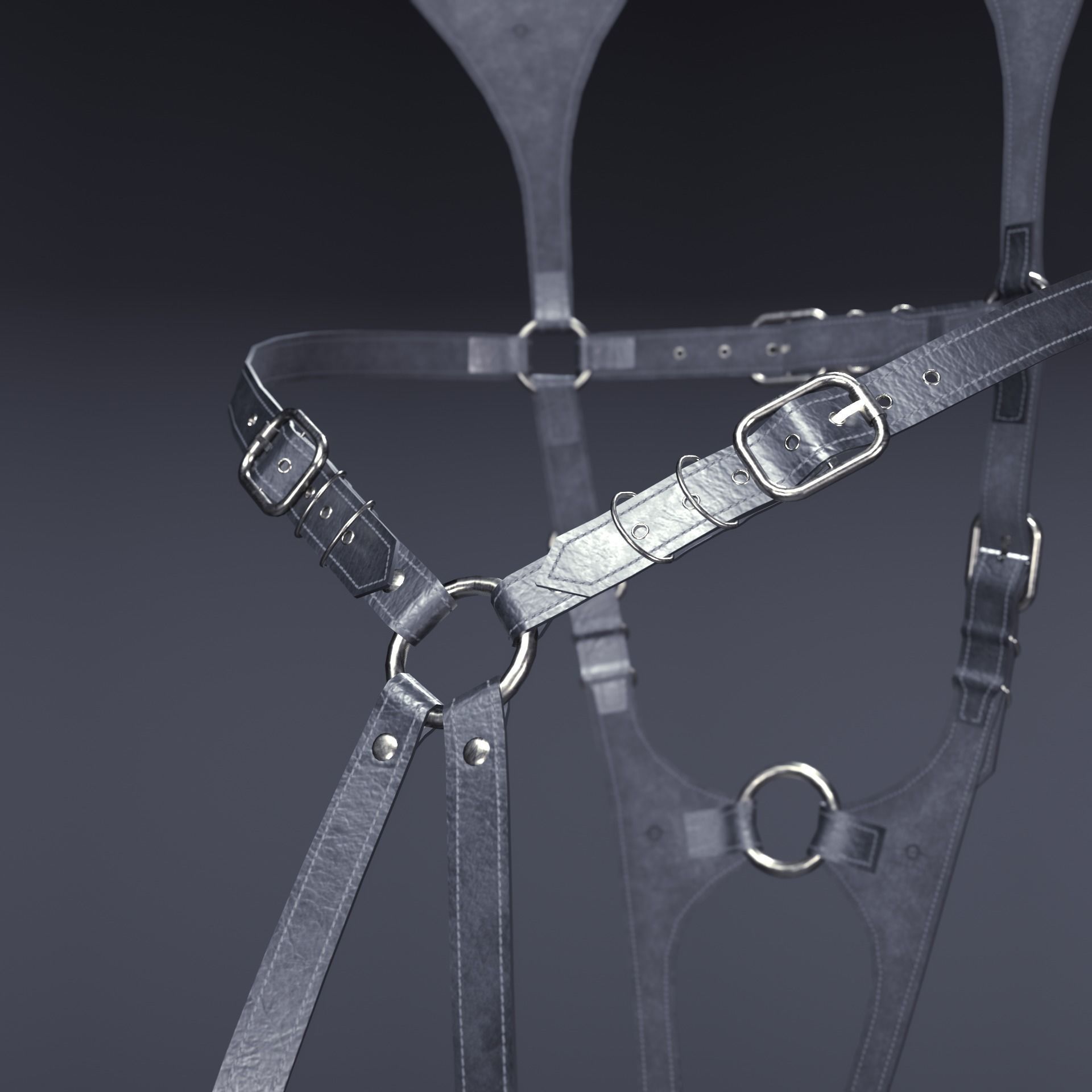 Five leather portupeya harness bondage set Low-poly 3D model_14