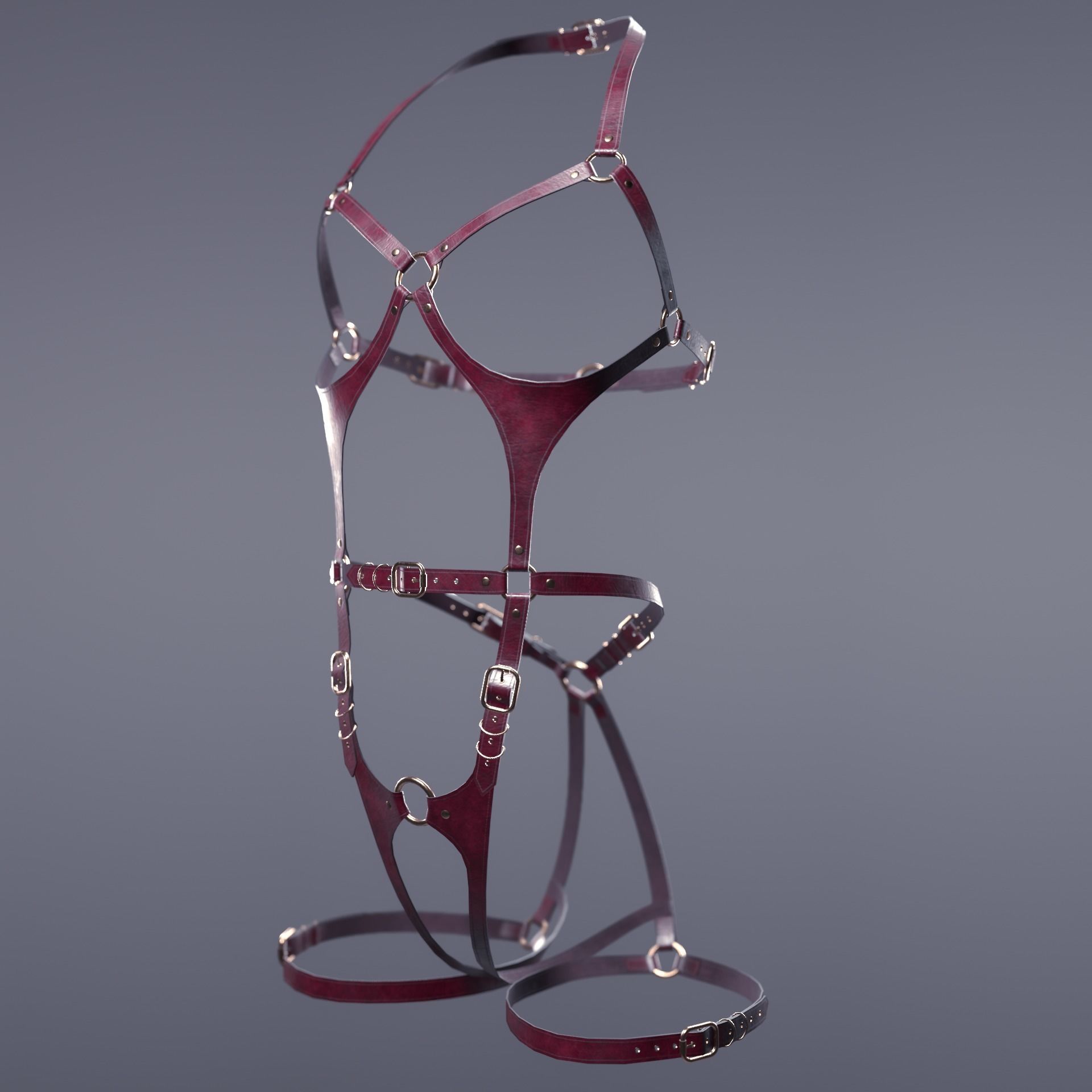Five leather portupeya harness bondage set Low-poly 3D model_11