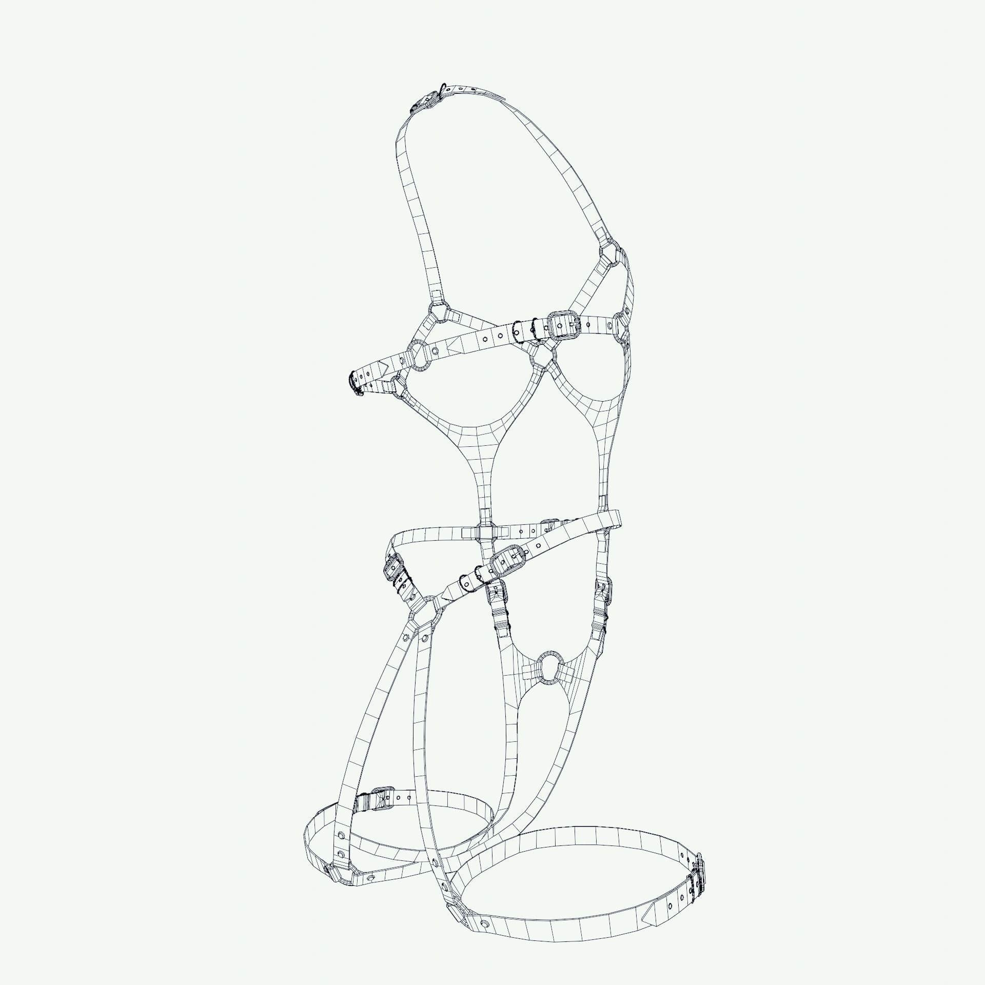 Five leather portupeya harness bondage set Low-poly 3D model_21