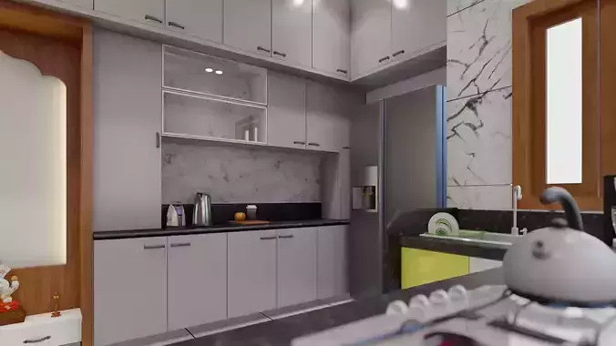 Interior house model hall and kitchen