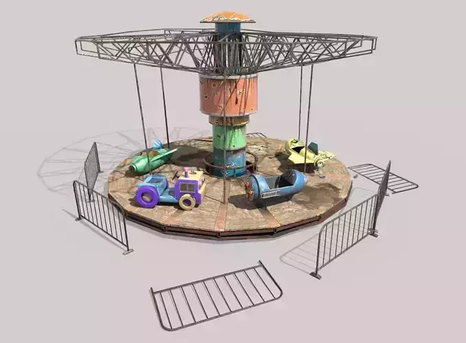 Carousel In Abandoned Amusement Park 3D model