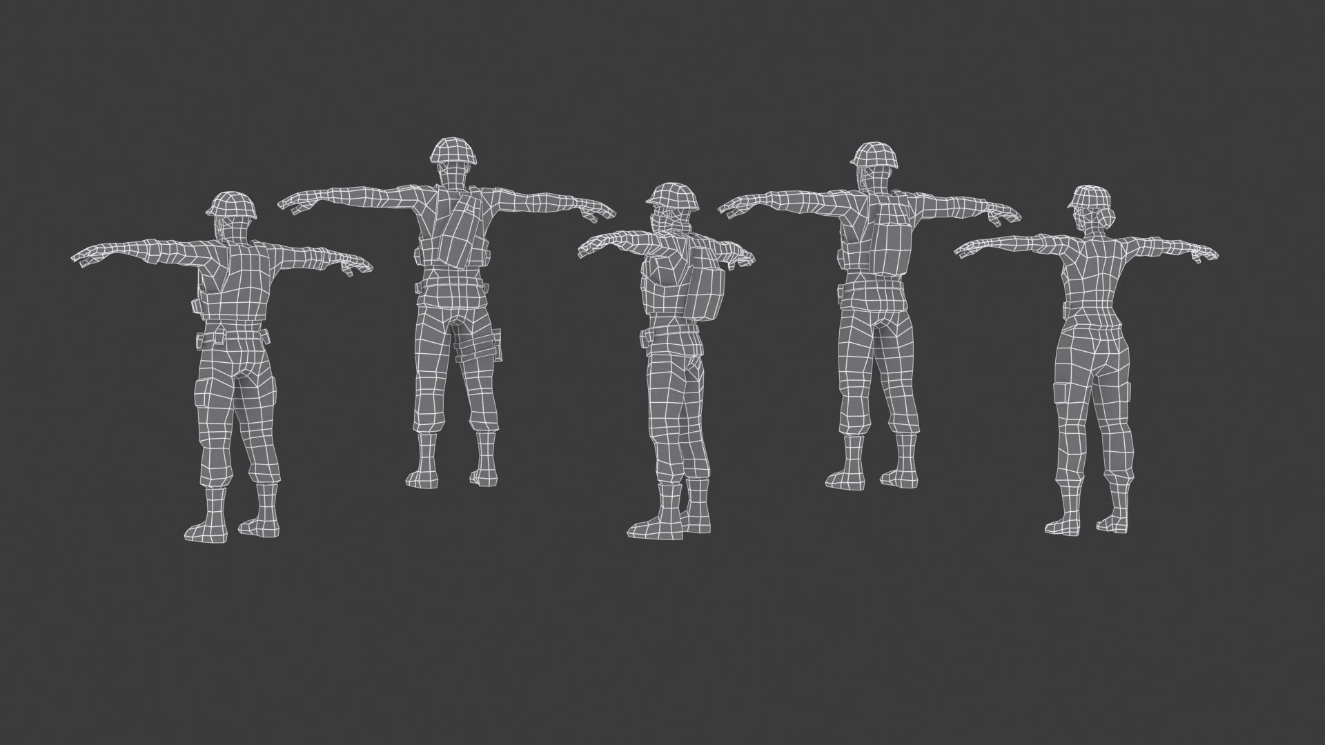 Military Squad Low Poly Art Rigged Pack Low-poly 3D model_13