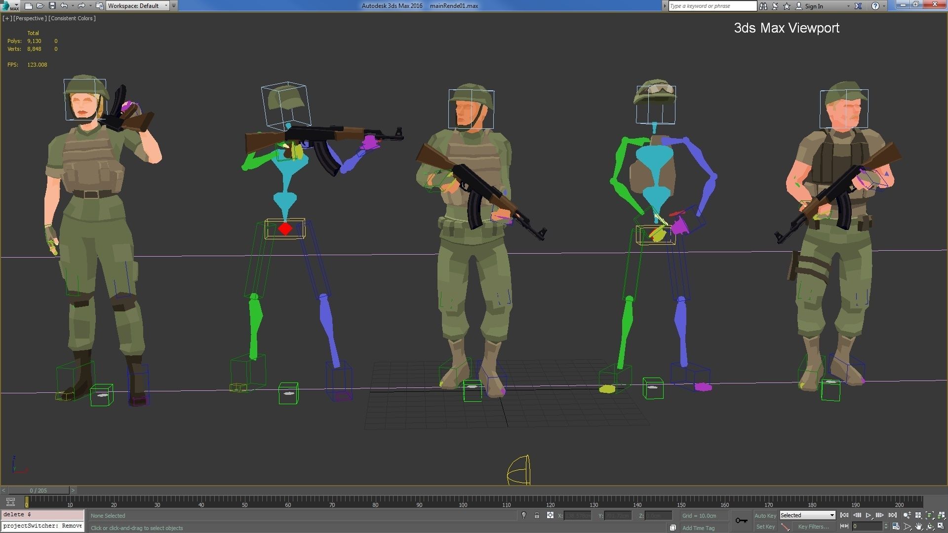 Military Squad Low Poly Art Rigged Pack Low-poly 3D model_4