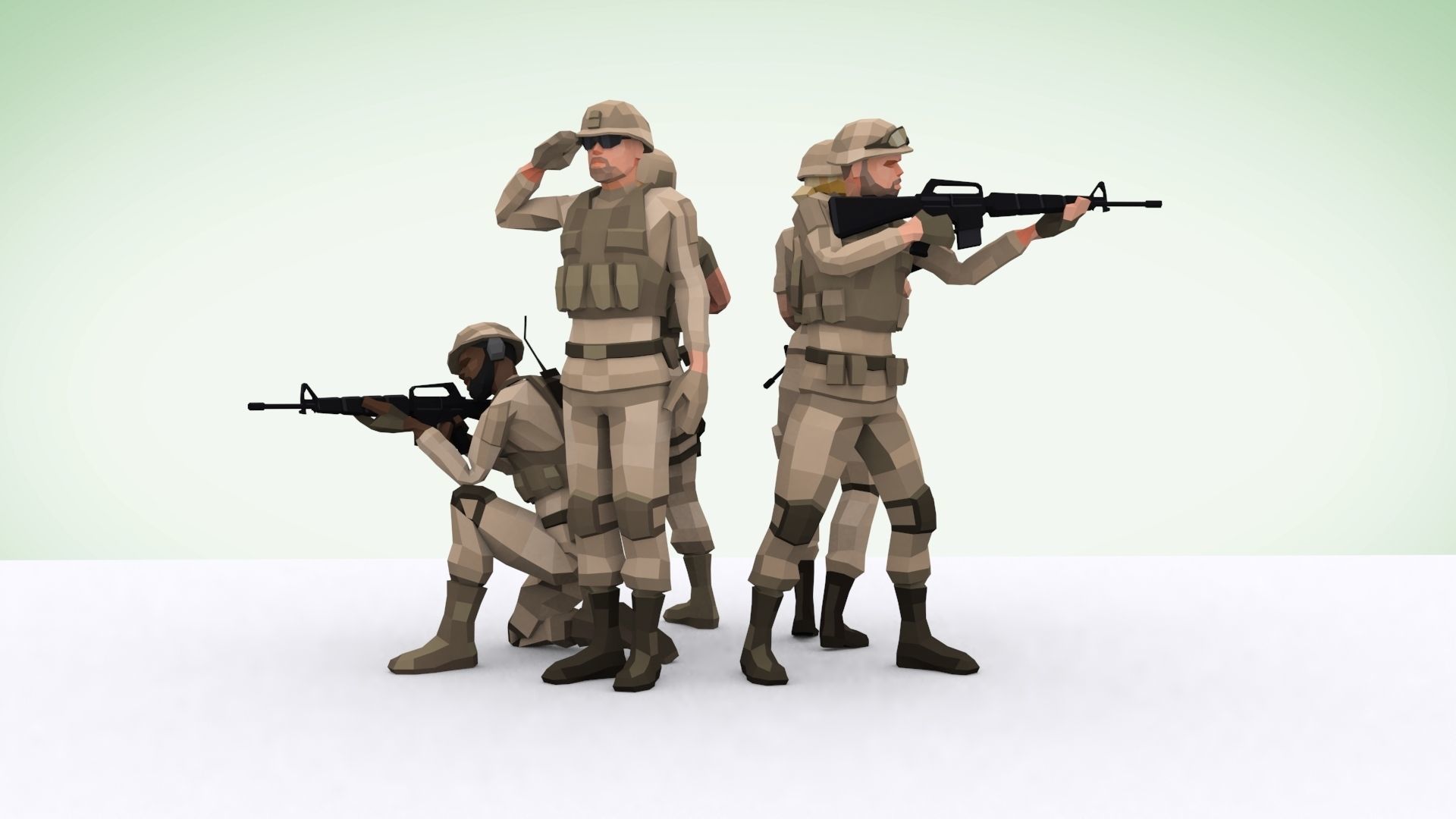 Military Squad Low Poly Art Rigged Pack Low-poly 3D model_3