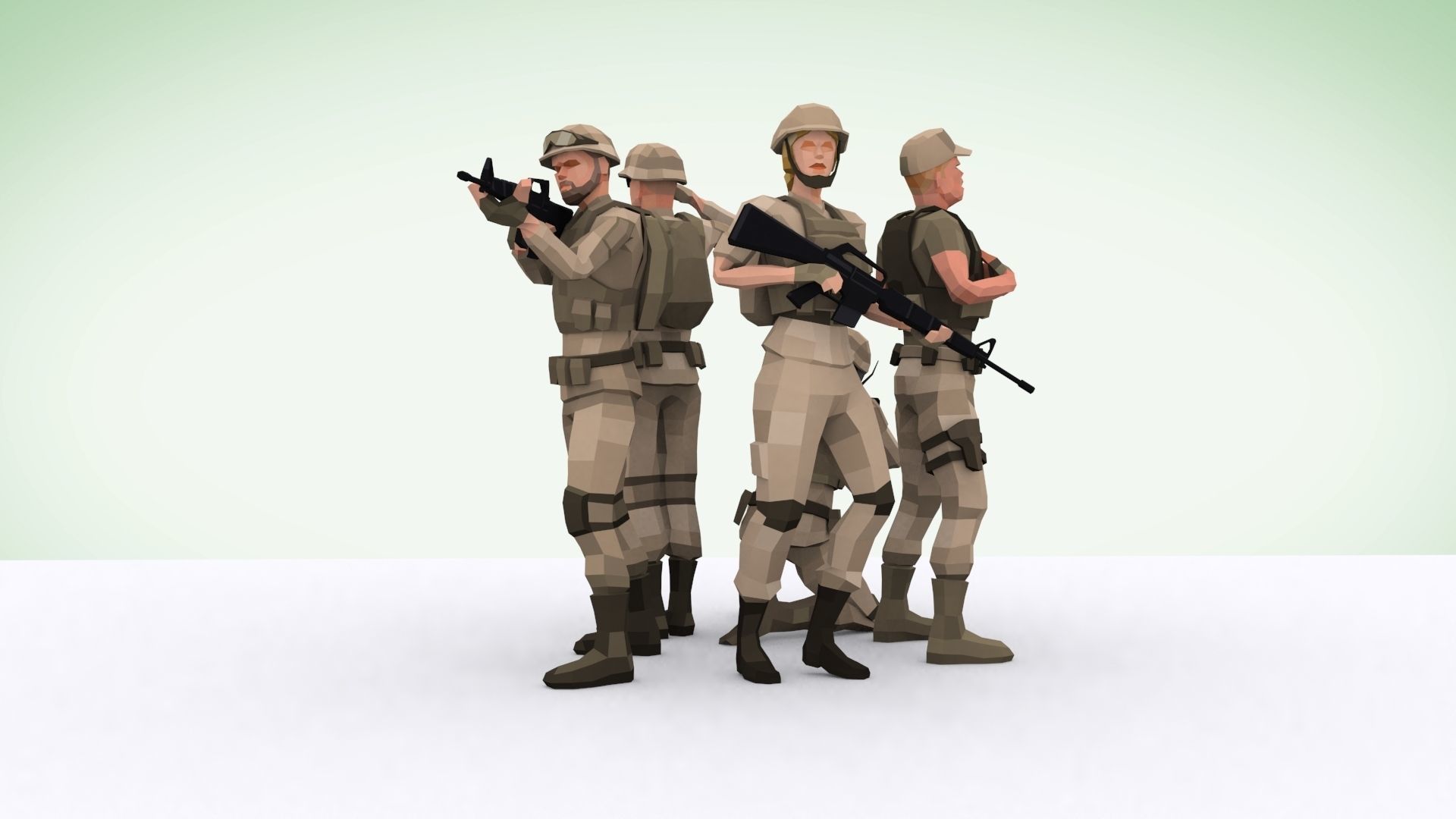 Military Squad Low Poly Art Rigged Pack Low-poly 3D model_17