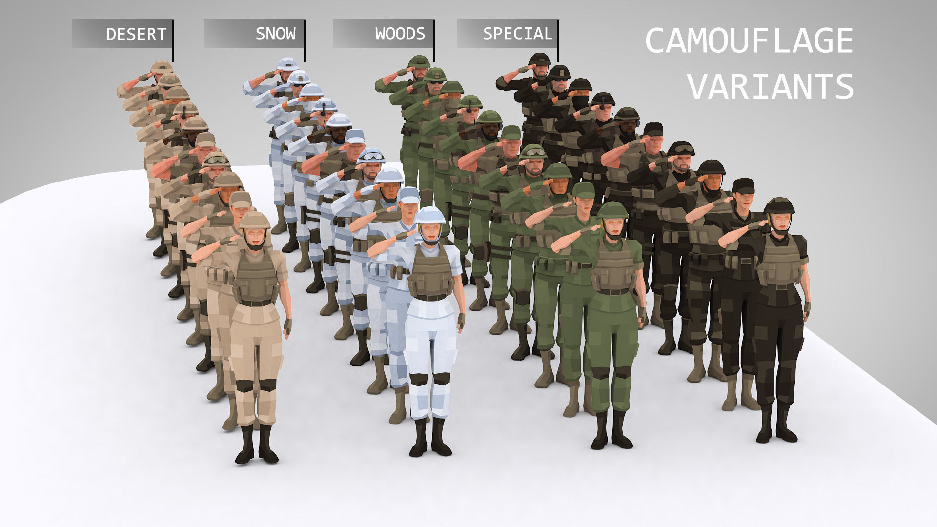Military Squad Low Poly Art Rigged Pack Low-poly 3D model_2