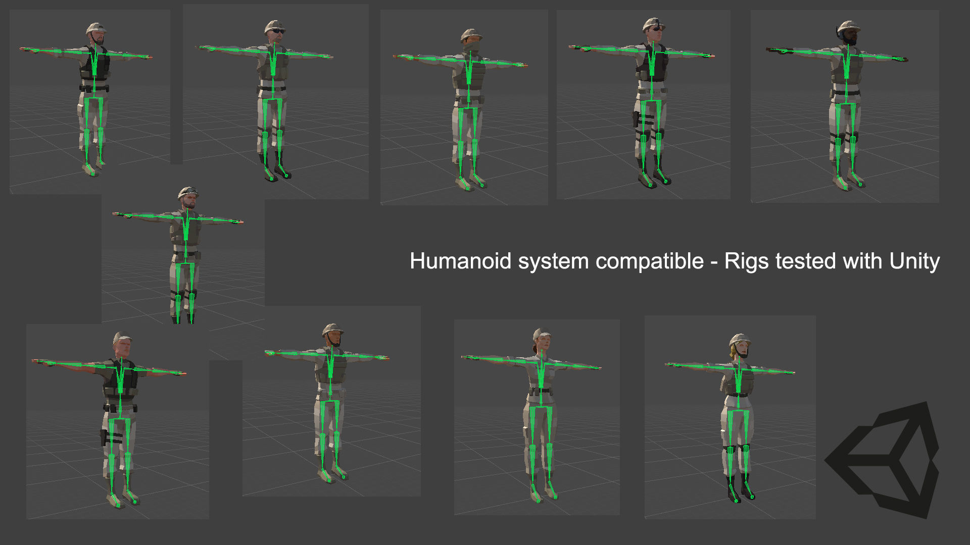 Military Squad Low Poly Art Rigged Pack Low-poly 3D model_6