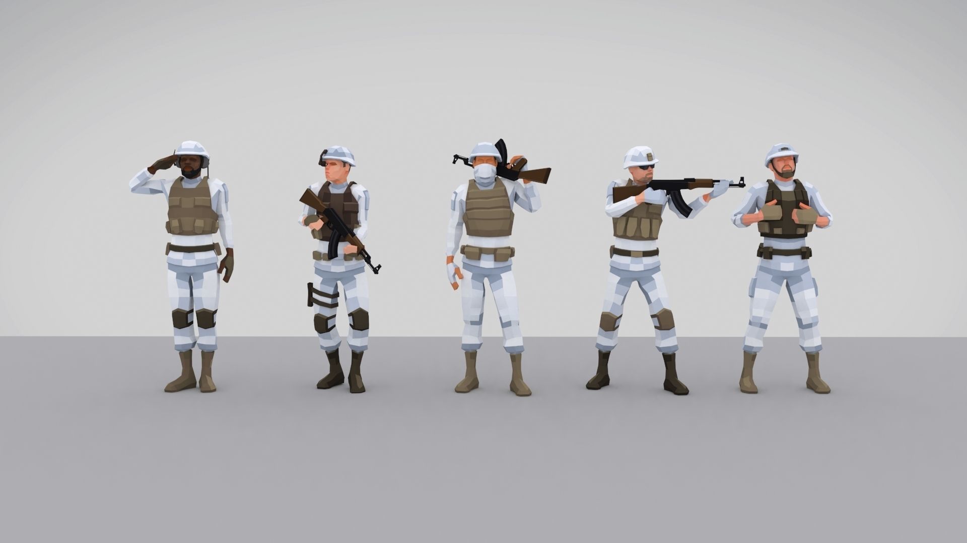 Military Squad Low Poly Art Rigged Pack Low-poly 3D model_10