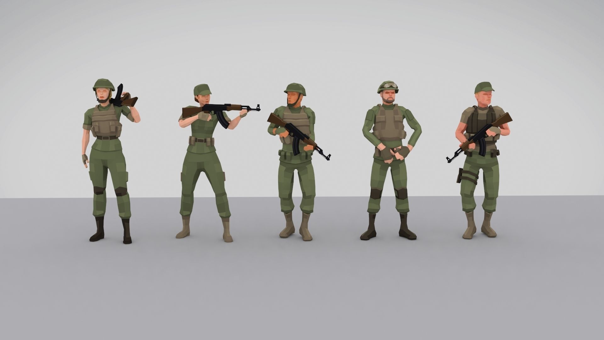 Military Squad Low Poly Art Rigged Pack Low-poly 3D model_9