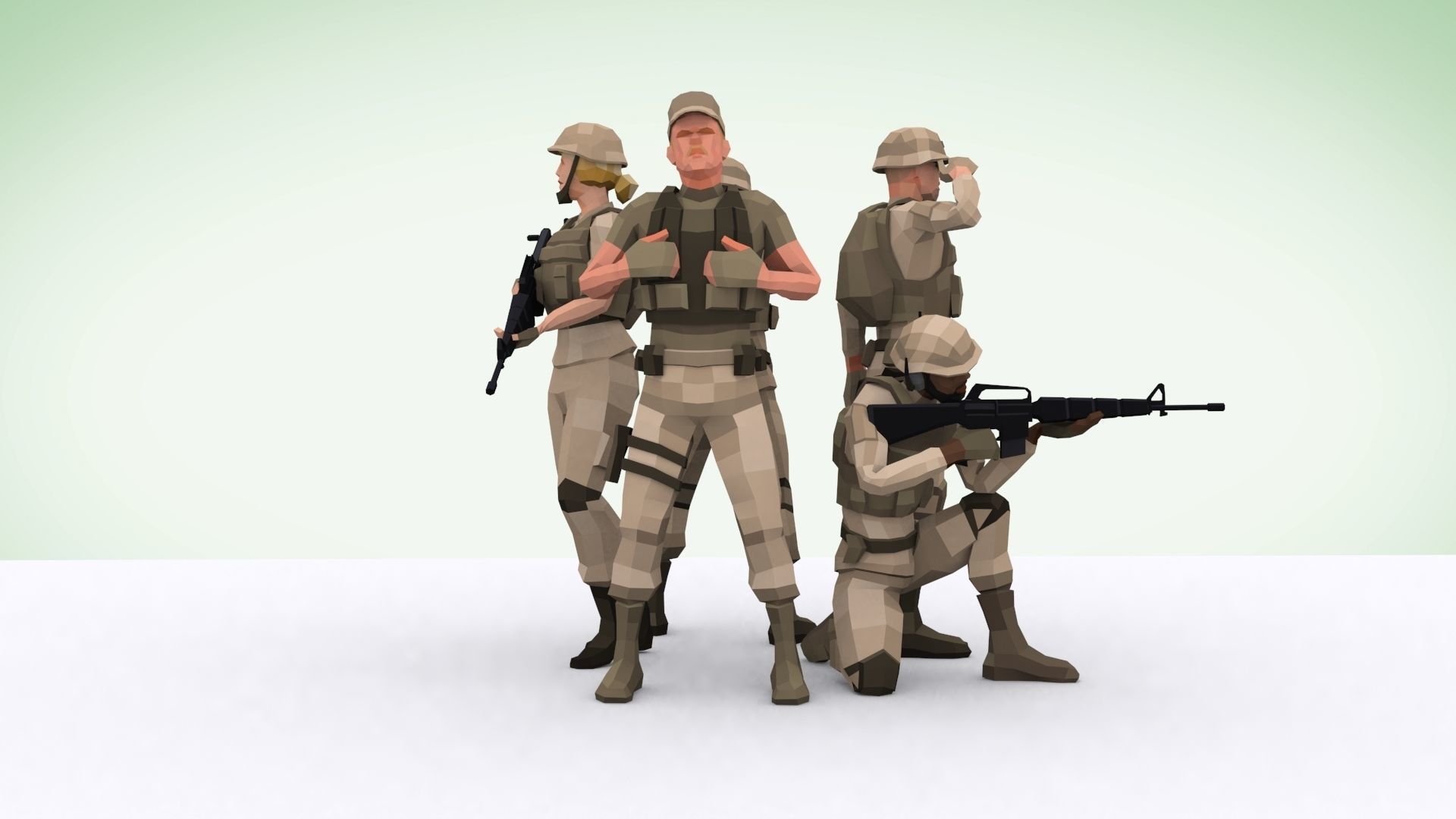 Military Squad Low Poly Art Rigged Pack Low-poly 3D model_16