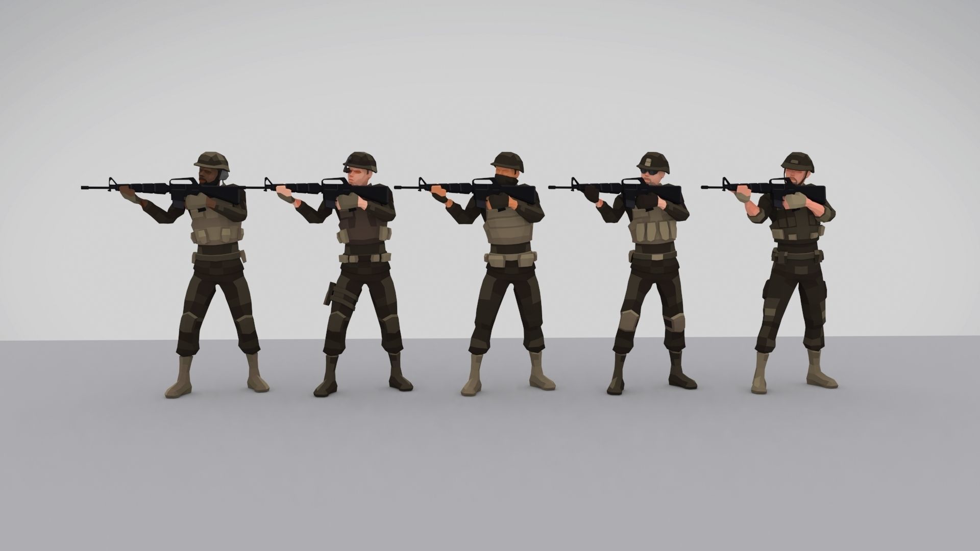 Military Squad Low Poly Art Rigged Pack Low-poly 3D model_11