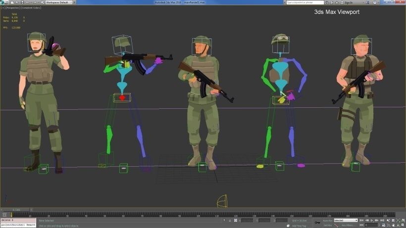 Military Squad Low Poly Art Rigged Pack Low-poly 3D model_5