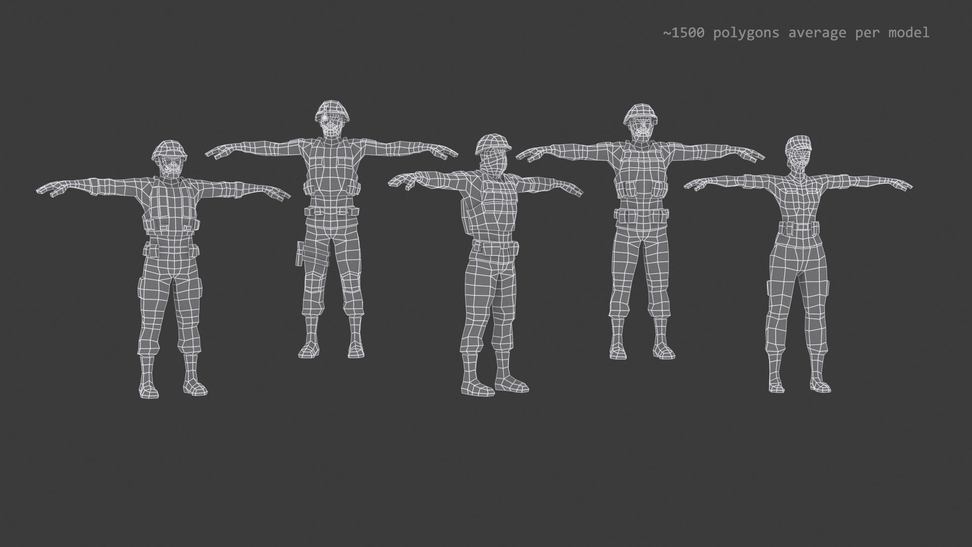 Military Squad Low Poly Art Rigged Pack Low-poly 3D model_12