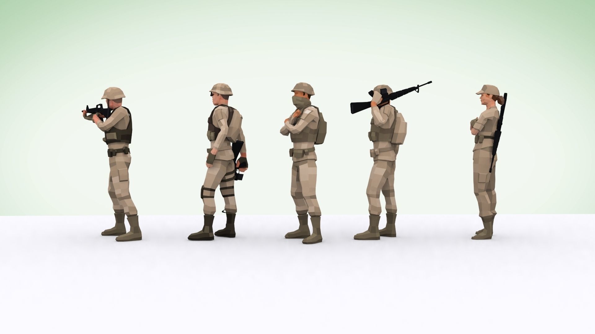 Military Squad Low Poly Art Rigged Pack Low-poly 3D model_15